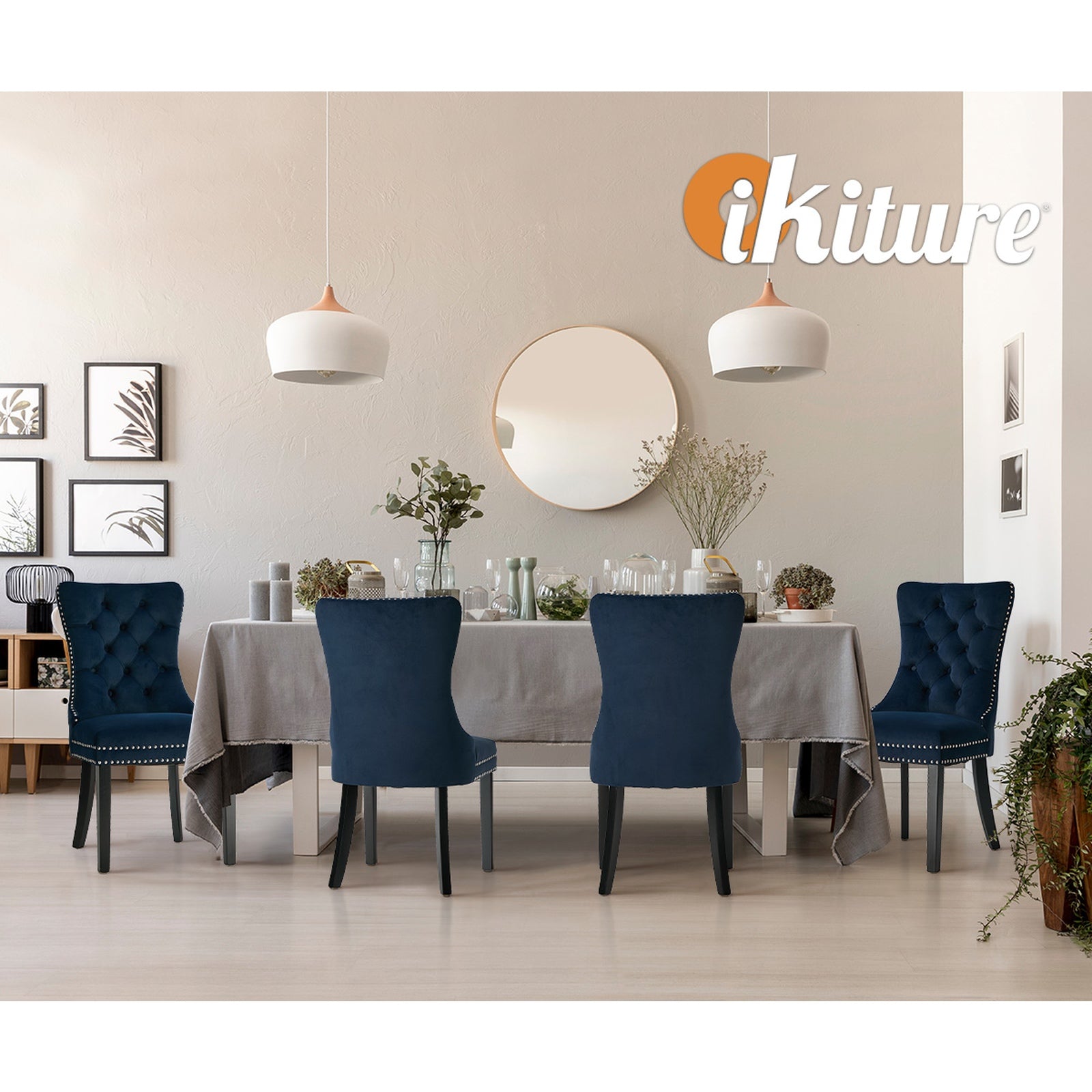 Oikiture 2x Velvet Dining Chairs Upholstered French Provincial Tufted Blue - Sunyee