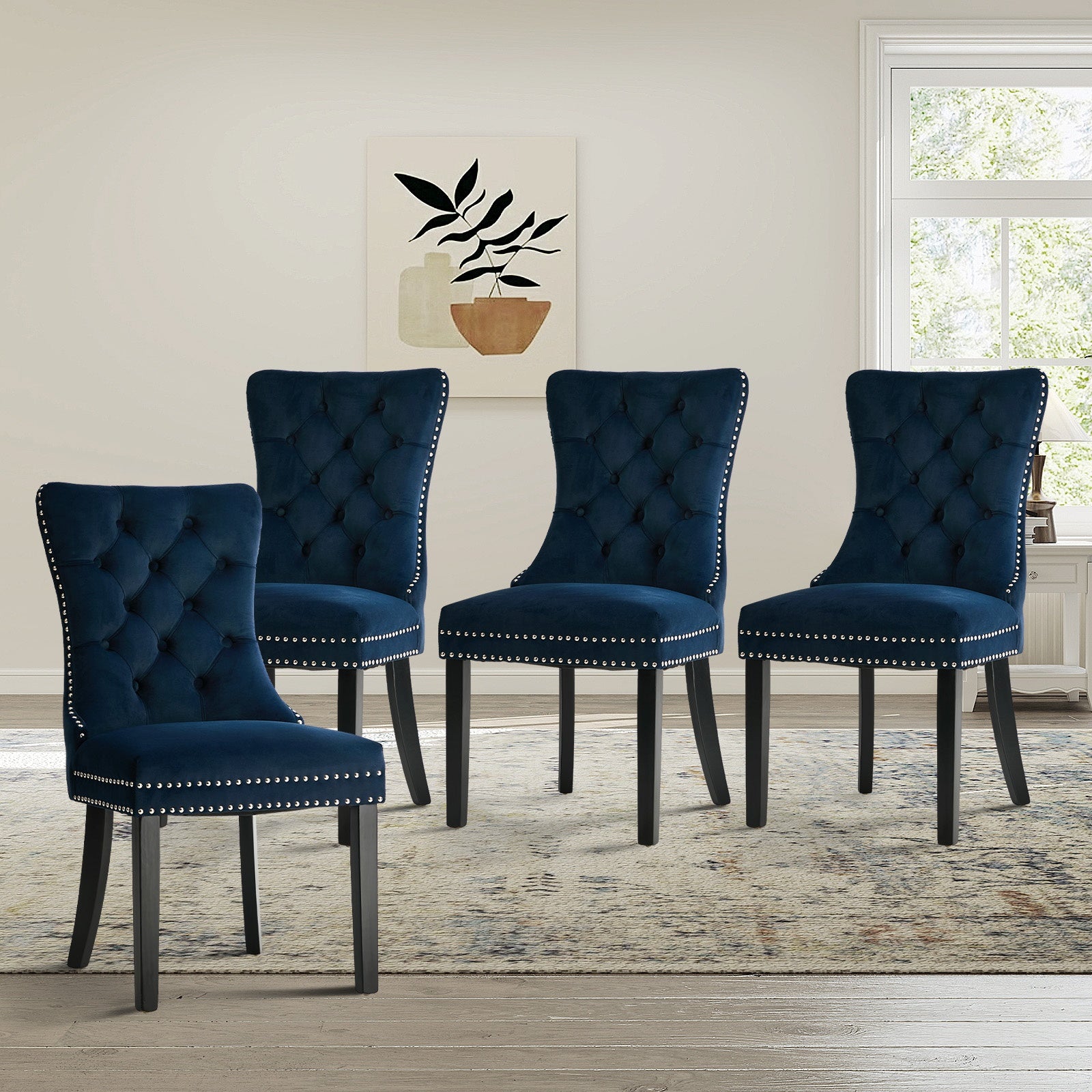 Oikiture 4x Velvet Dining Chairs Upholstered French Provincial Tufted Blue - Sunyee