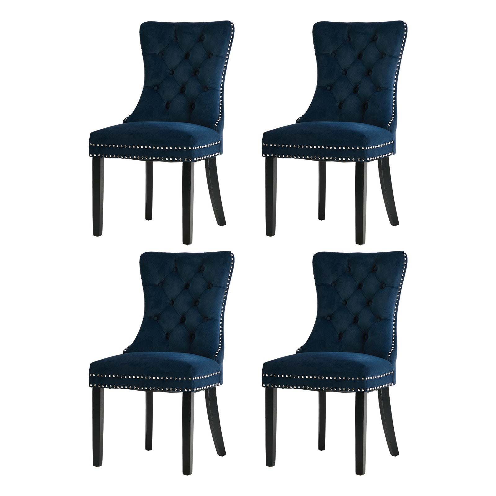Oikiture 4x Velvet Dining Chairs Upholstered French Provincial Tufted Blue - Sunyee