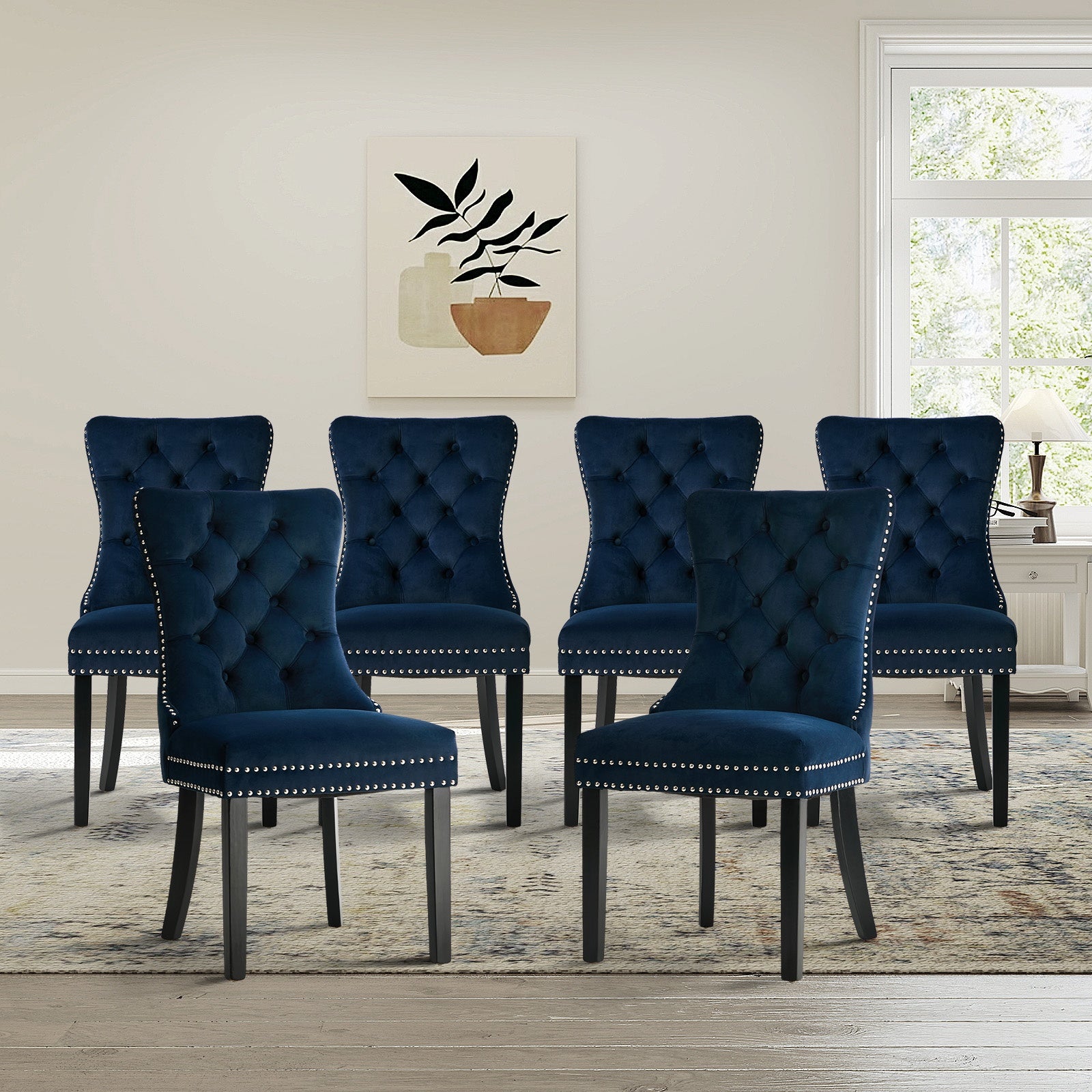 Oikiture 6x Velvet Dining Chairs Upholstered French Provincial Tufted Blue - Sunyee