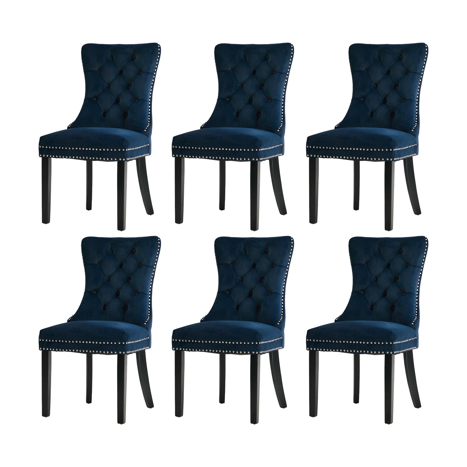 Oikiture 6x Velvet Dining Chairs Upholstered French Provincial Tufted Blue - Sunyee