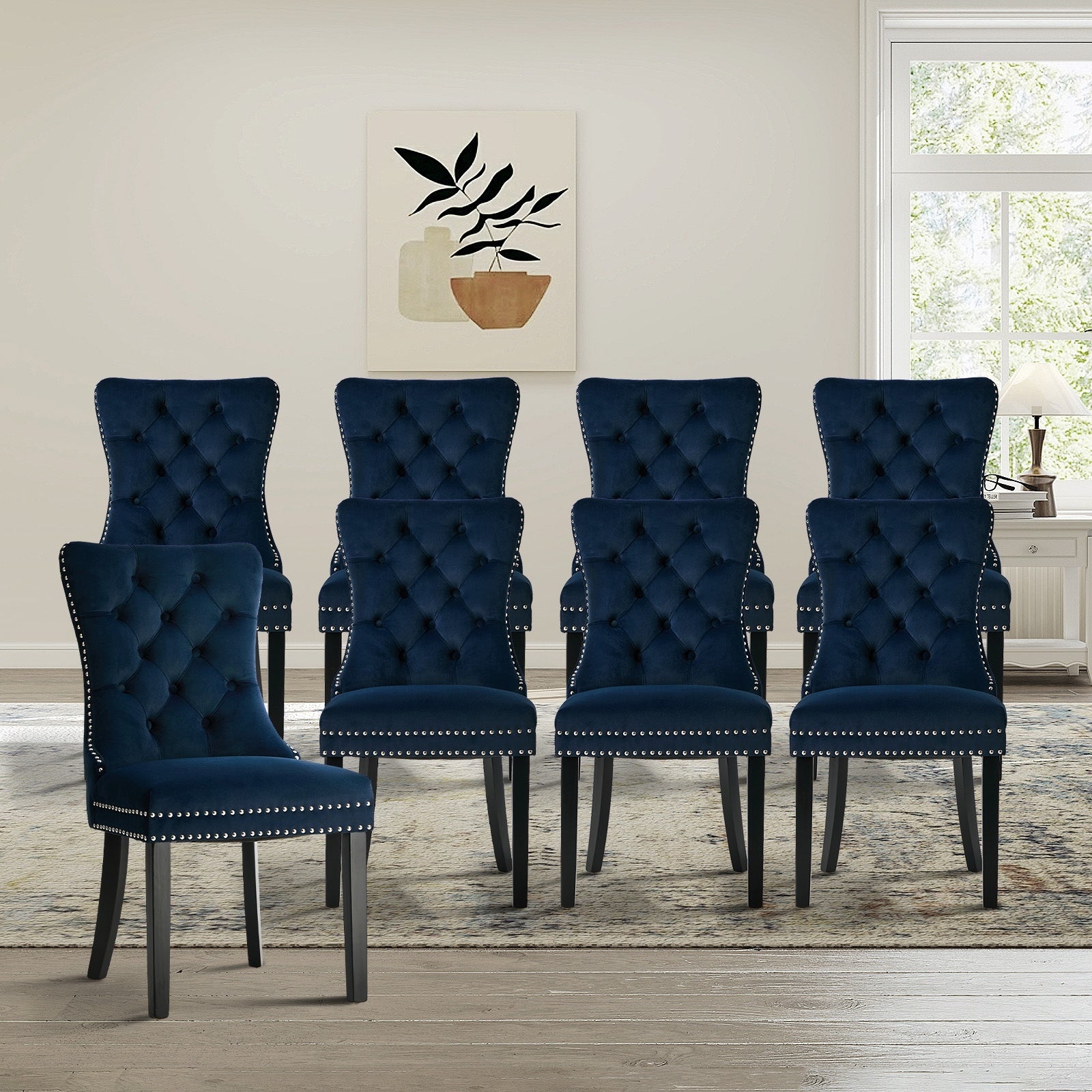 Oikiture 8x Velvet Dining Chairs Upholstered French Provincial Tufted Blue - Sunyee