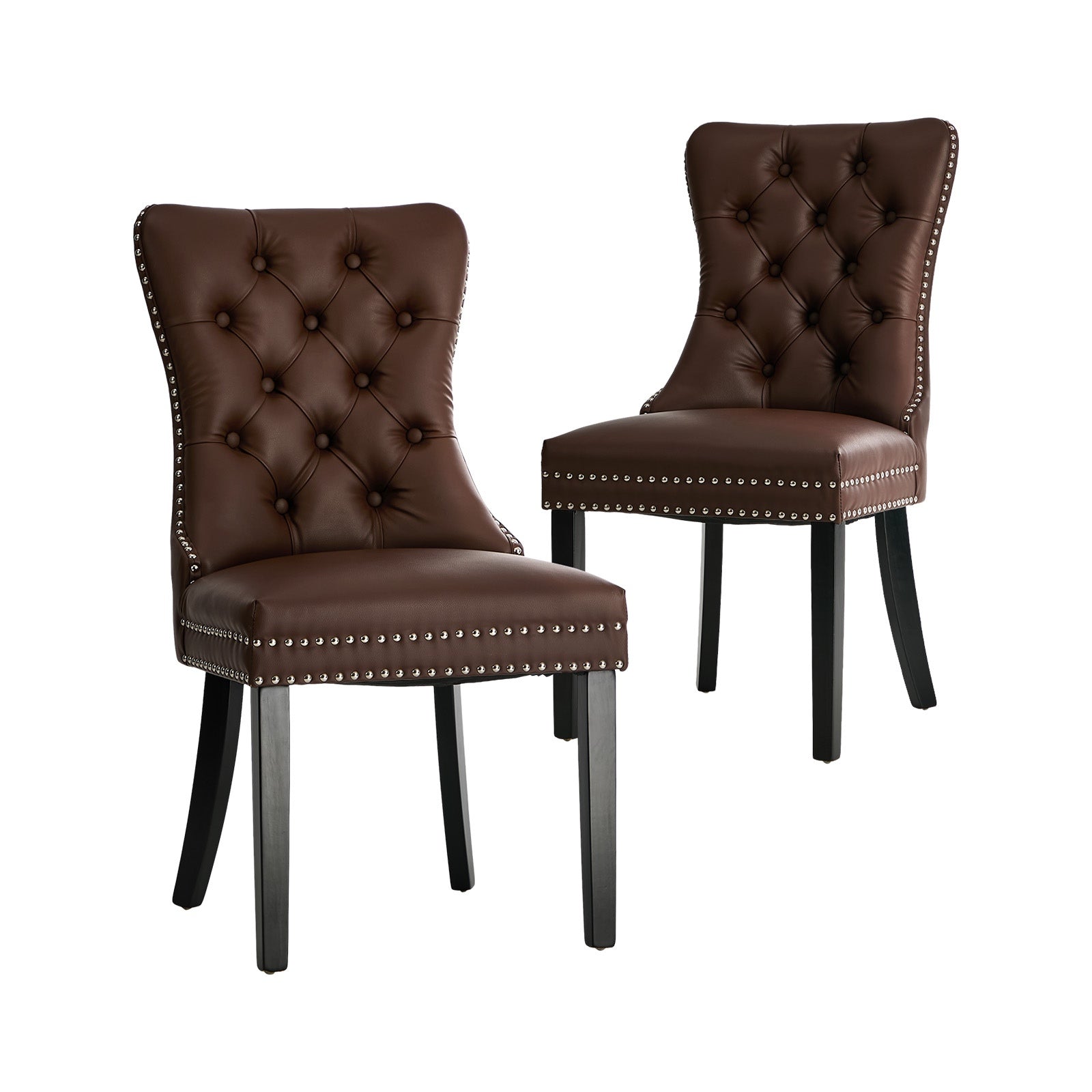 Oikiture 2x Dining Chairs Upholstered French Provincial Tufted PU Leather Brown - Sunyee