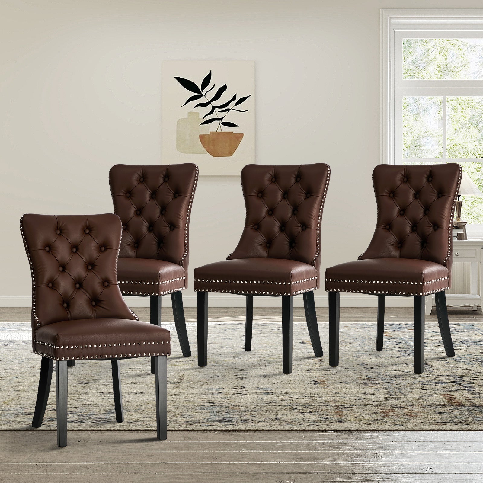 Oikiture 4x Dining Chairs Upholstered French Provincial Tufted PU Leather Brown - Sunyee