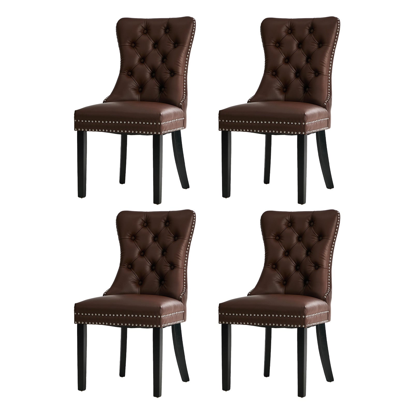 Oikiture 4x Dining Chairs Upholstered French Provincial Tufted PU Leather Brown - Sunyee