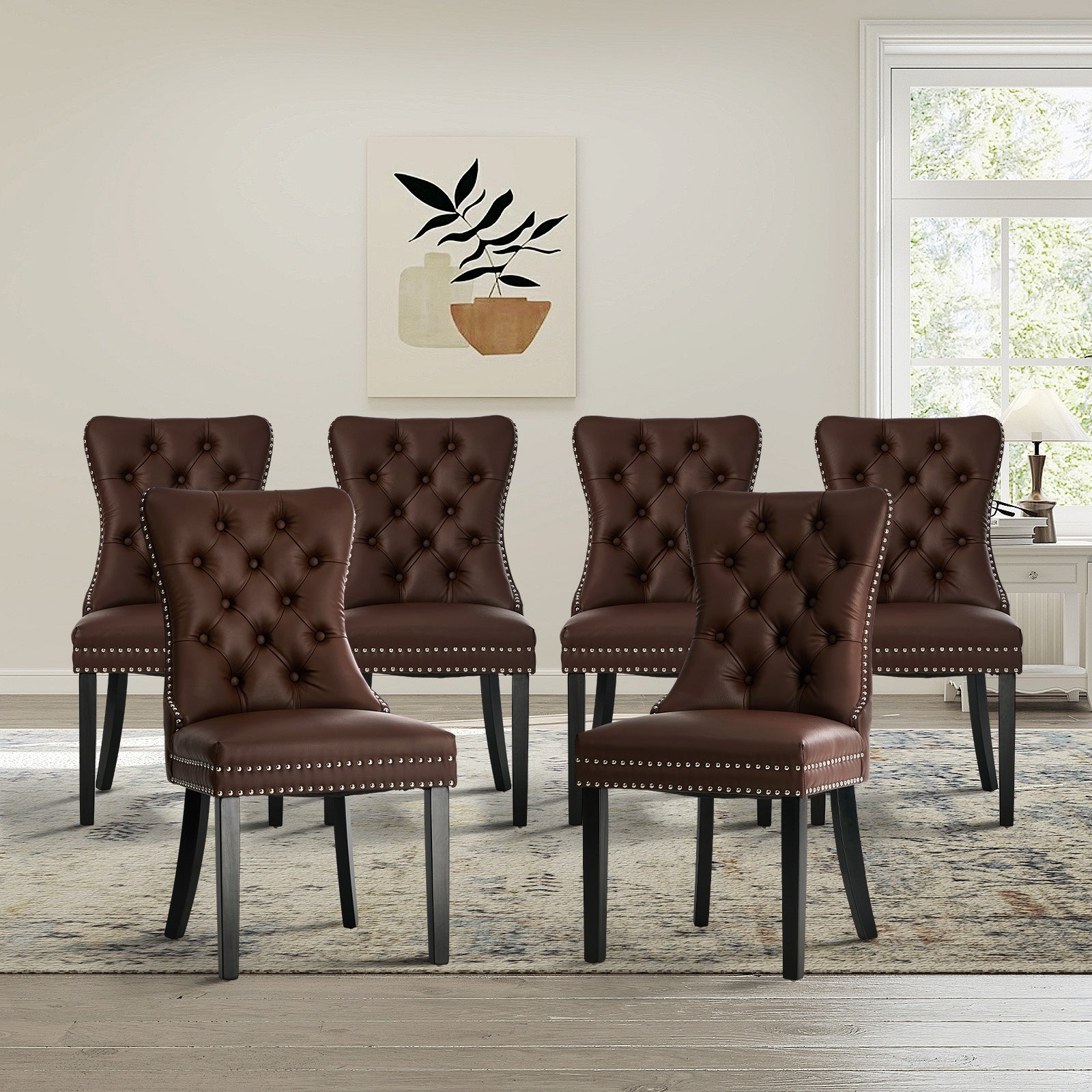 Oikiture 6x Dining Chairs Upholstered French Provincial Tufted PU Leather Brown - Sunyee