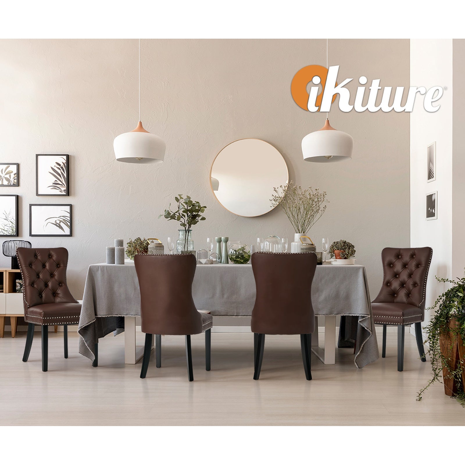 Oikiture 6x Dining Chairs Upholstered French Provincial Tufted PU Leather Brown - Sunyee