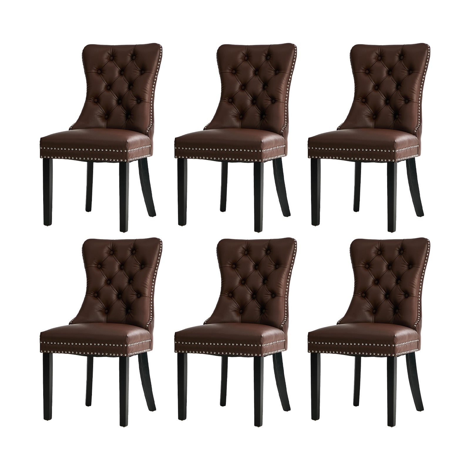 Oikiture 6x Dining Chairs Upholstered French Provincial Tufted PU Leather Brown - Sunyee