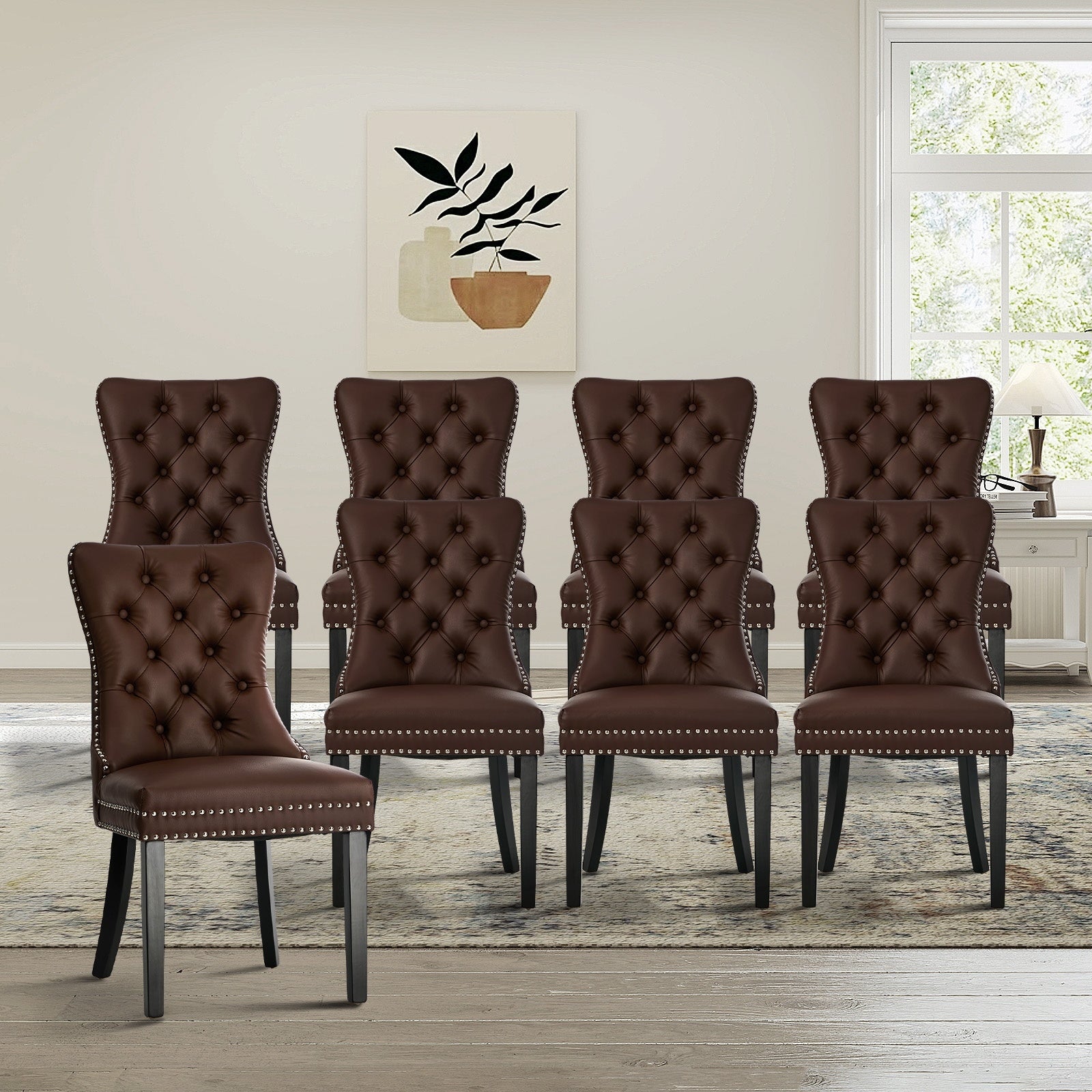 Oikiture 8x Dining Chairs Upholstered French Provincial Tufted PU Leather Brown - Sunyee