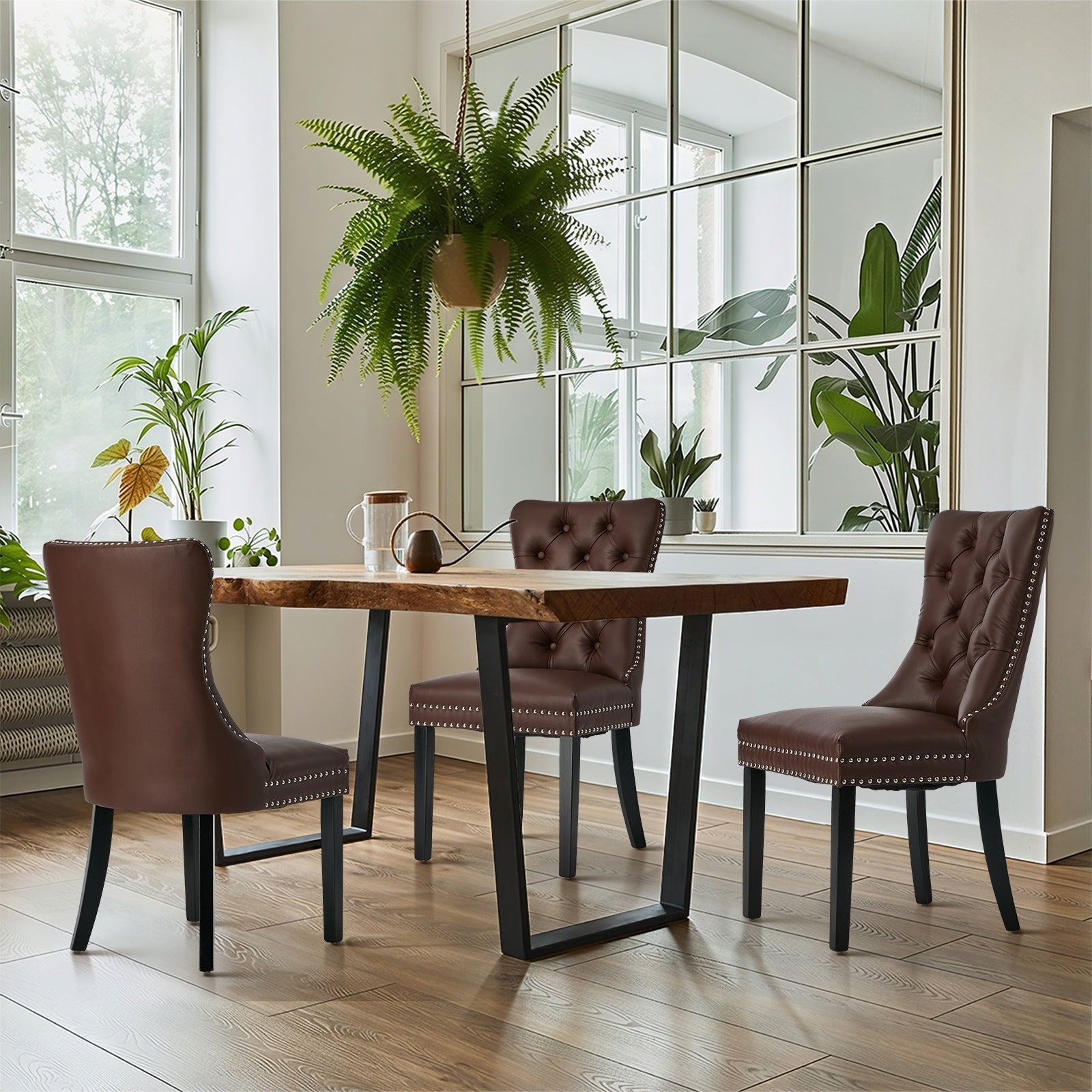 Oikiture 8x Dining Chairs Upholstered French Provincial Tufted PU Leather Brown - Sunyee