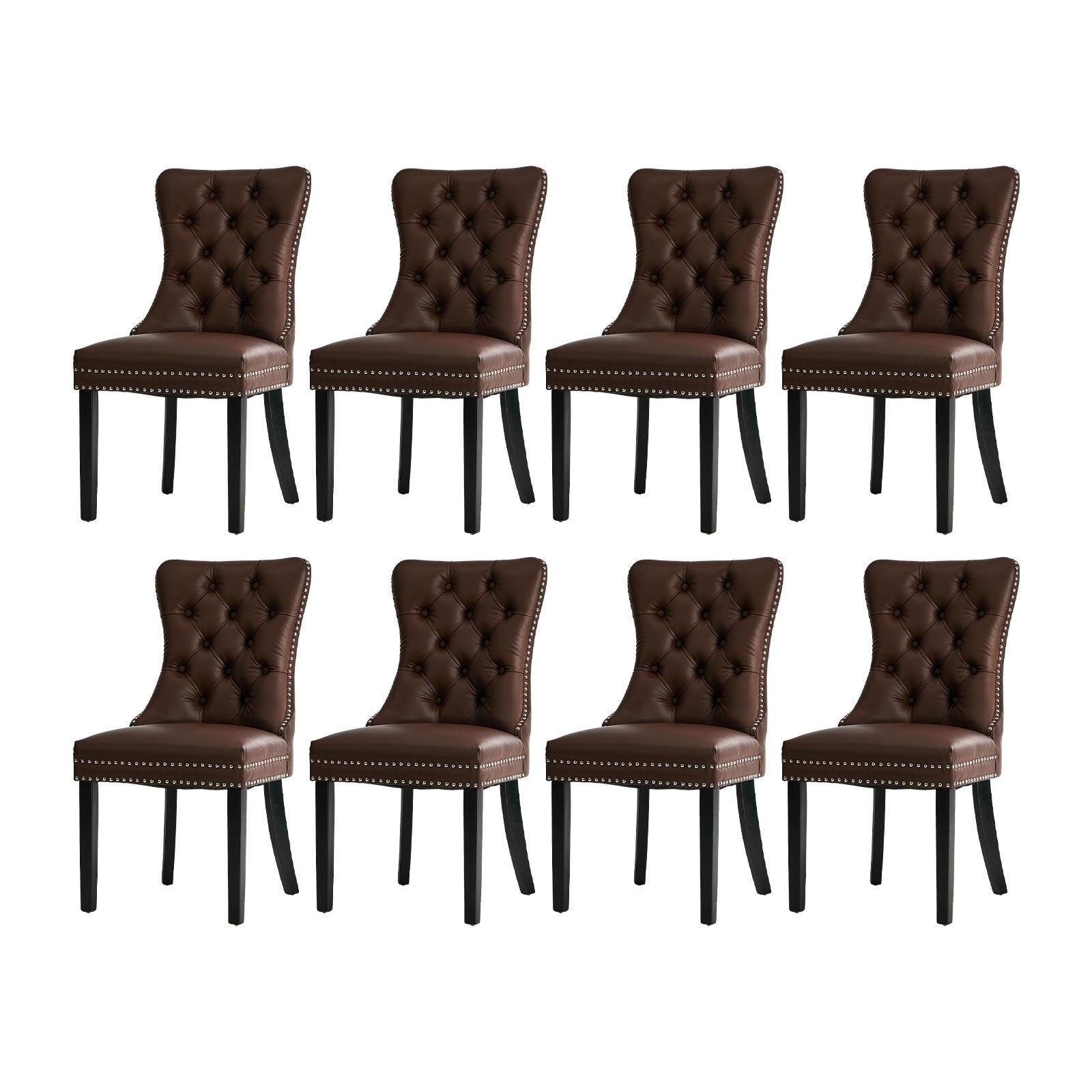 Oikiture 8x Dining Chairs Upholstered French Provincial Tufted PU Leather Brown - Sunyee