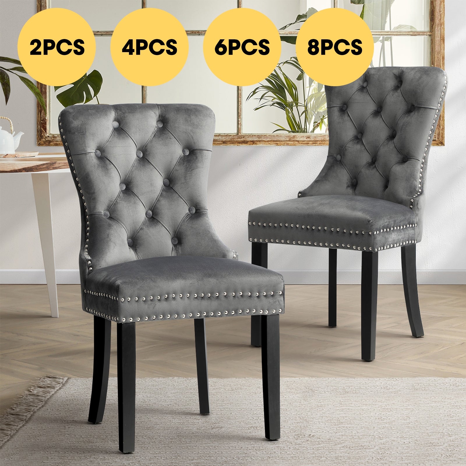 Oikiture Velvet Dining Chairs Upholstered French Provincial Tufted Grey - Sunyee