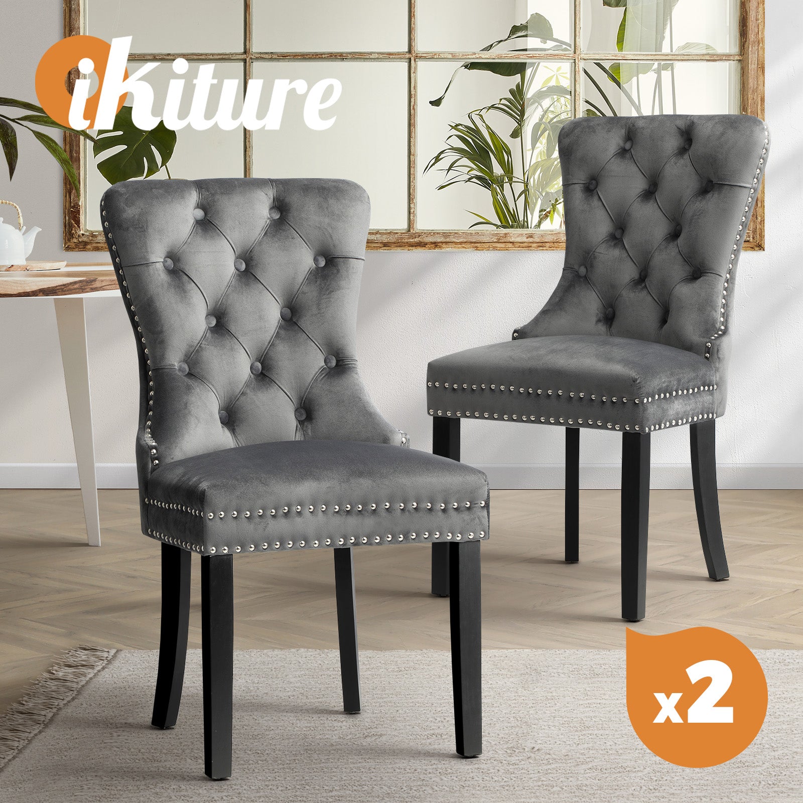 Oikiture Velvet Dining Chairs Upholstered French Provincial Tufted Grey - Sunyee