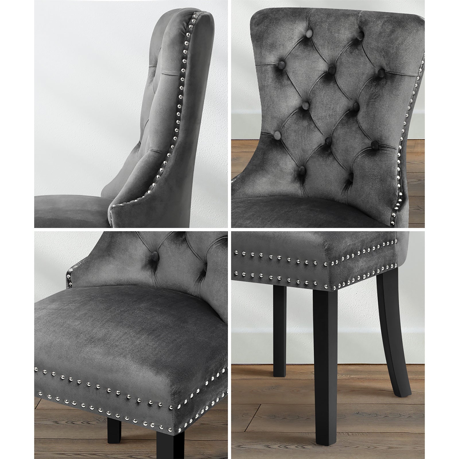 Oikiture 2x Velvet Dining Chairs Upholstered French Provincial Tufted Grey - Sunyee