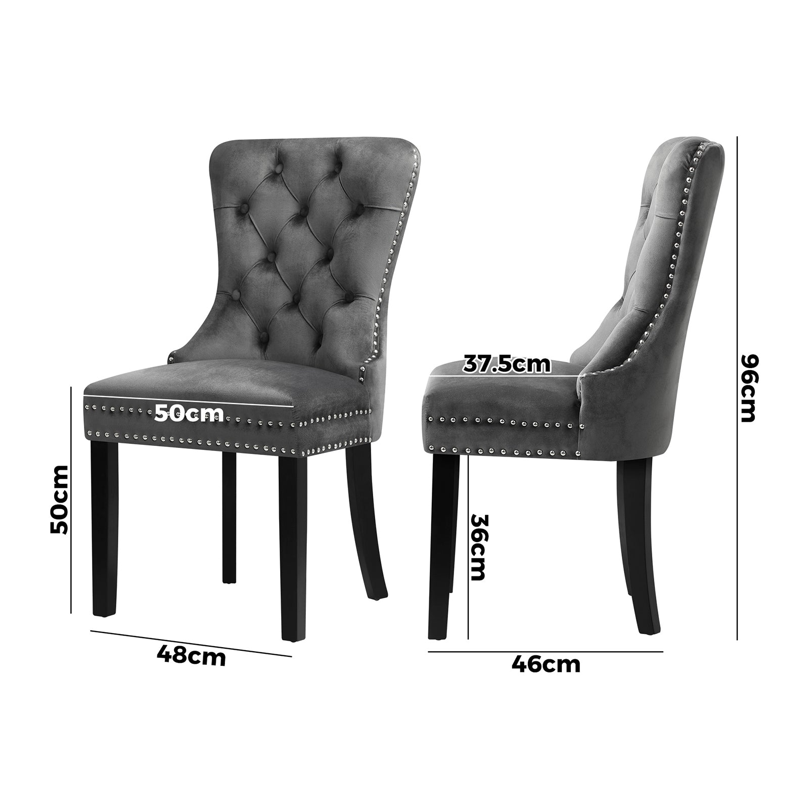 Oikiture 2x Velvet Dining Chairs Upholstered French Provincial Tufted Grey - Sunyee