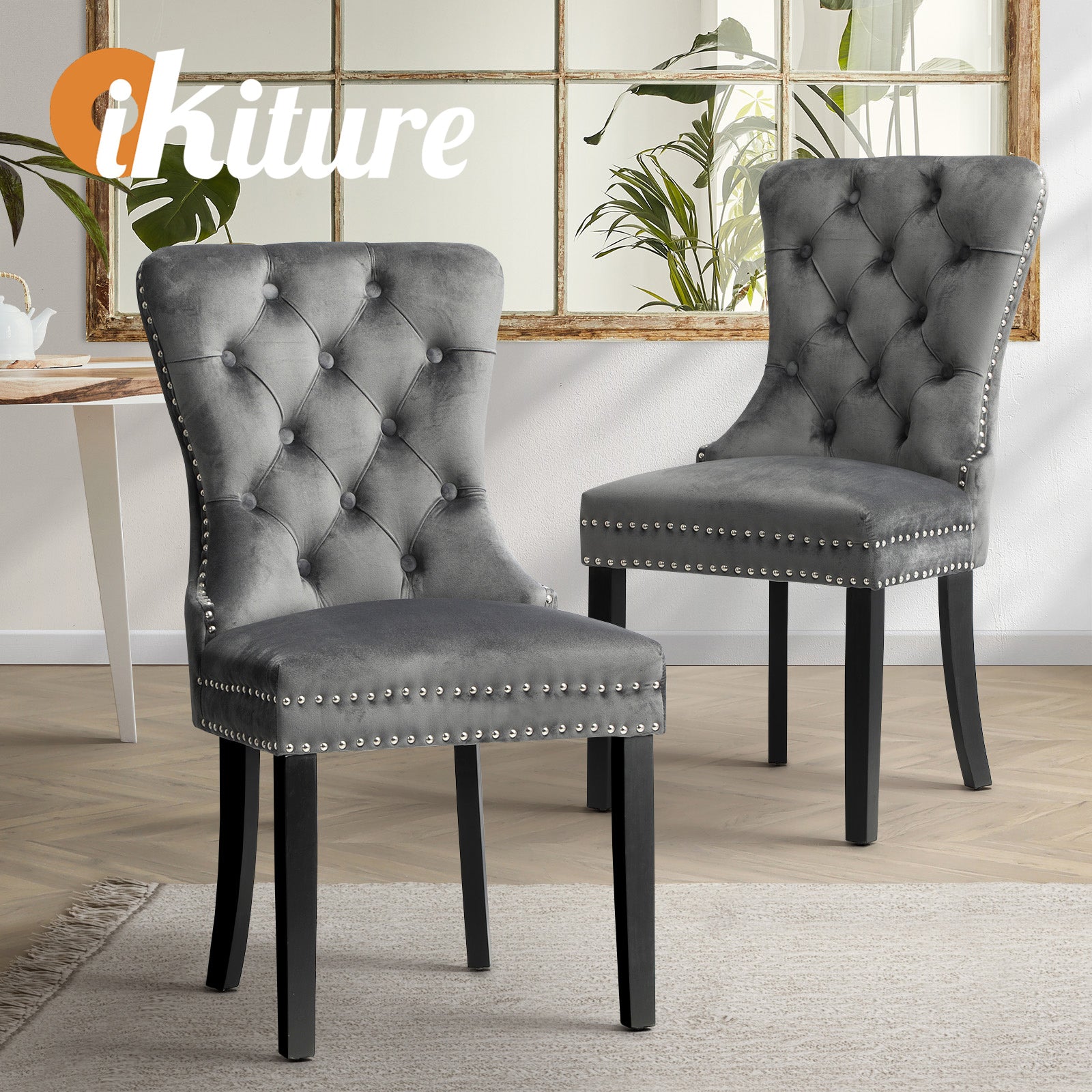 Oikiture 2x Velvet Dining Chairs Upholstered French Provincial Tufted Grey - Sunyee