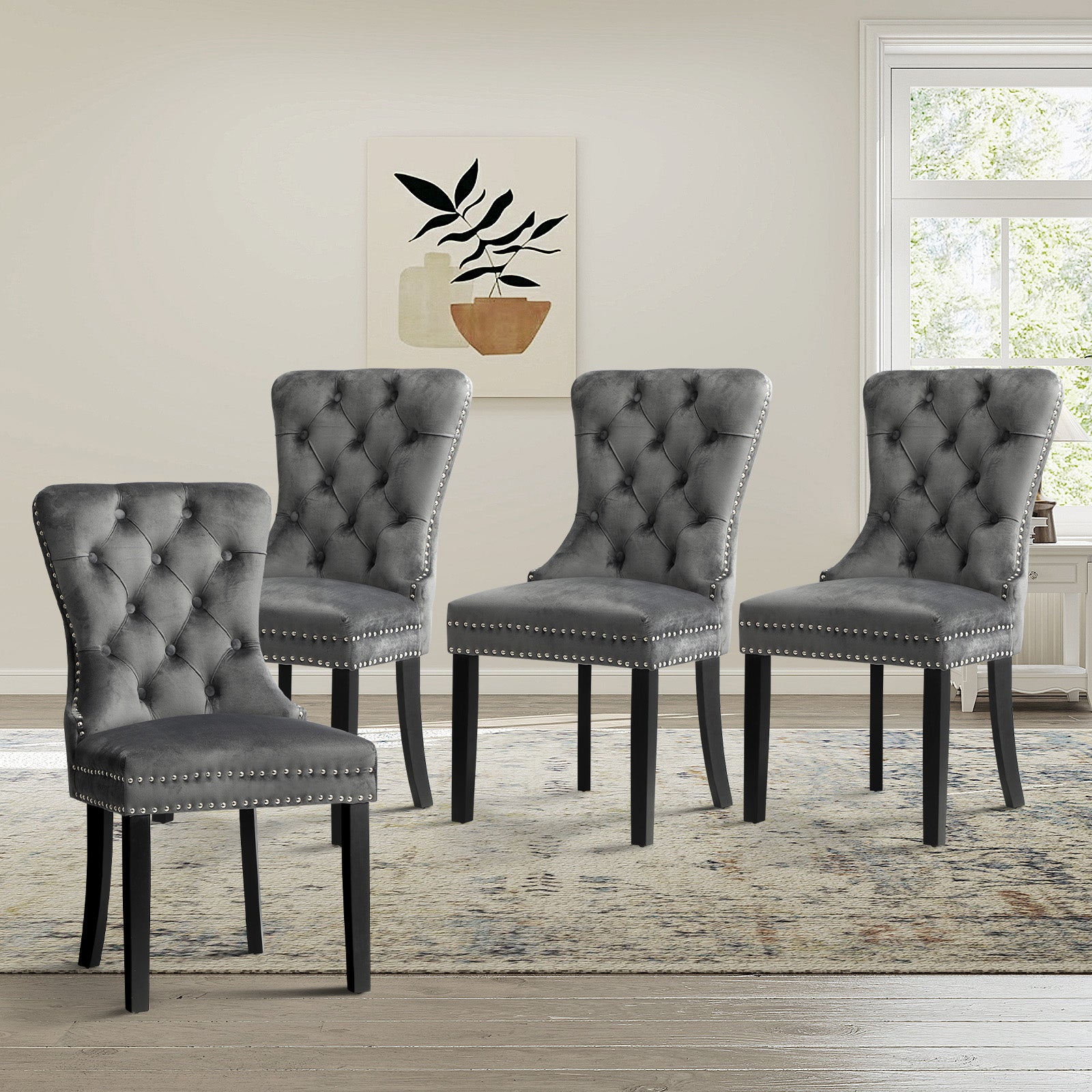 Oikiture 4x Velvet Dining Chairs Upholstered French Provincial Tufted Grey - Sunyee