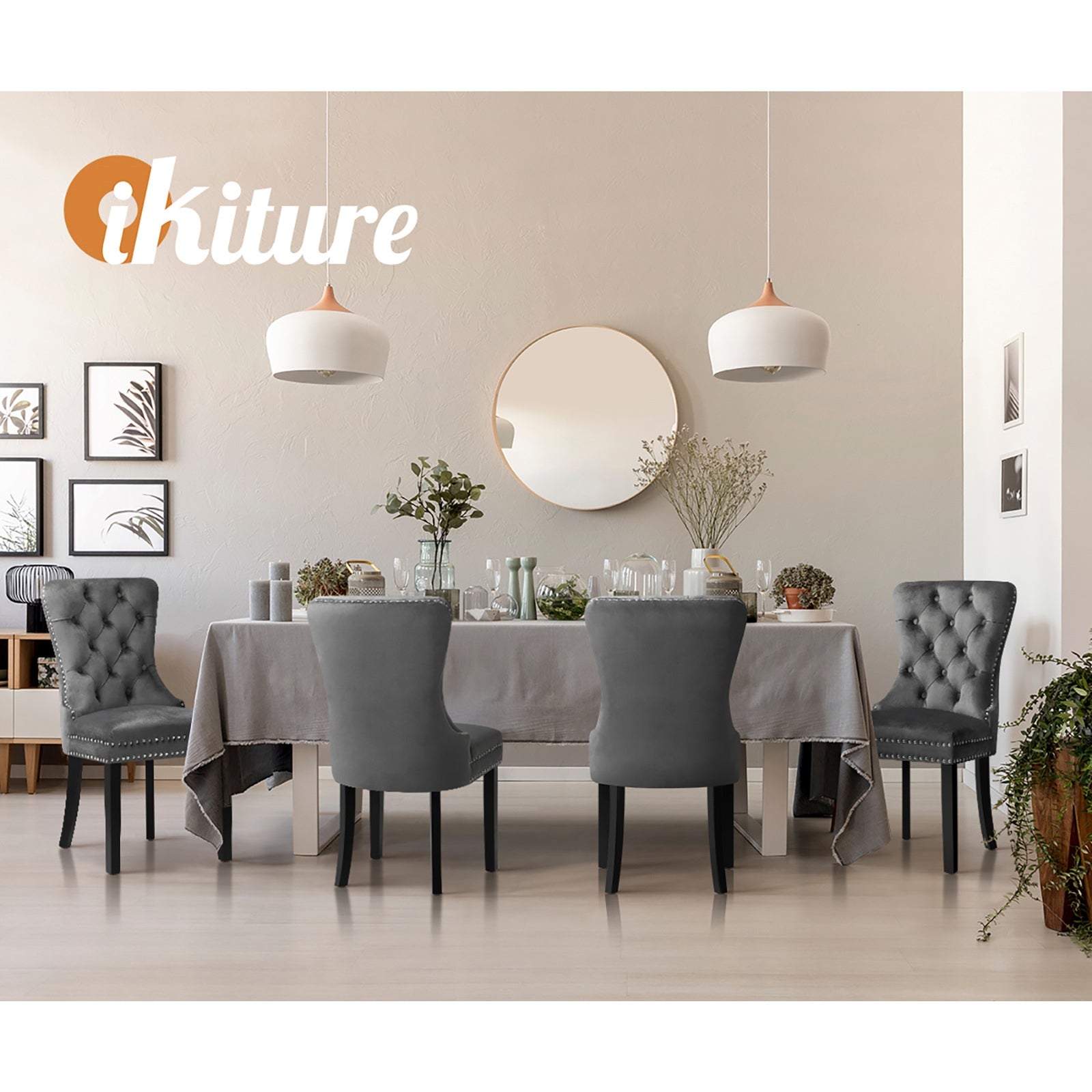 Oikiture 4x Velvet Dining Chairs Upholstered French Provincial Tufted Grey - Sunyee