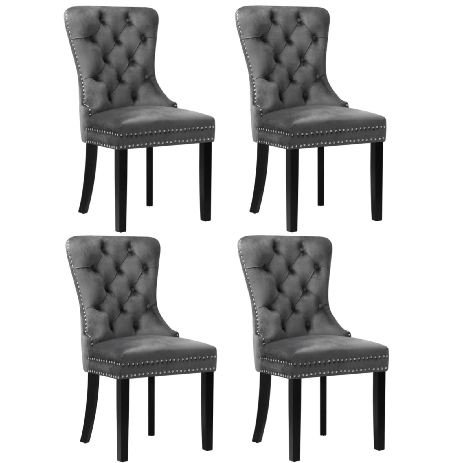 Oikiture 4x Velvet Dining Chairs Upholstered French Provincial Tufted Grey - Sunyee