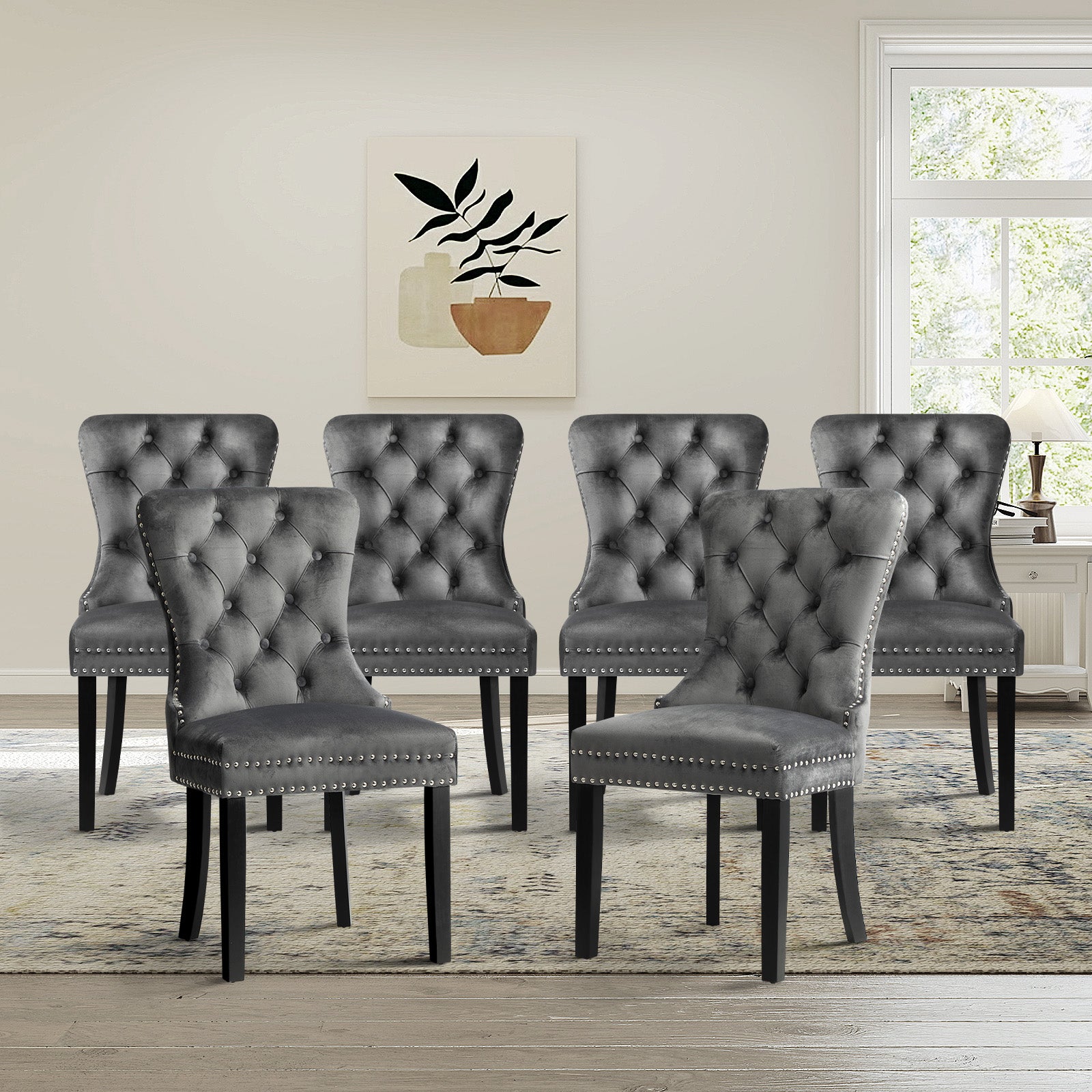 Oikiture 6x Velvet Dining Chairs Upholstered French Provincial Tufted Grey - Sunyee