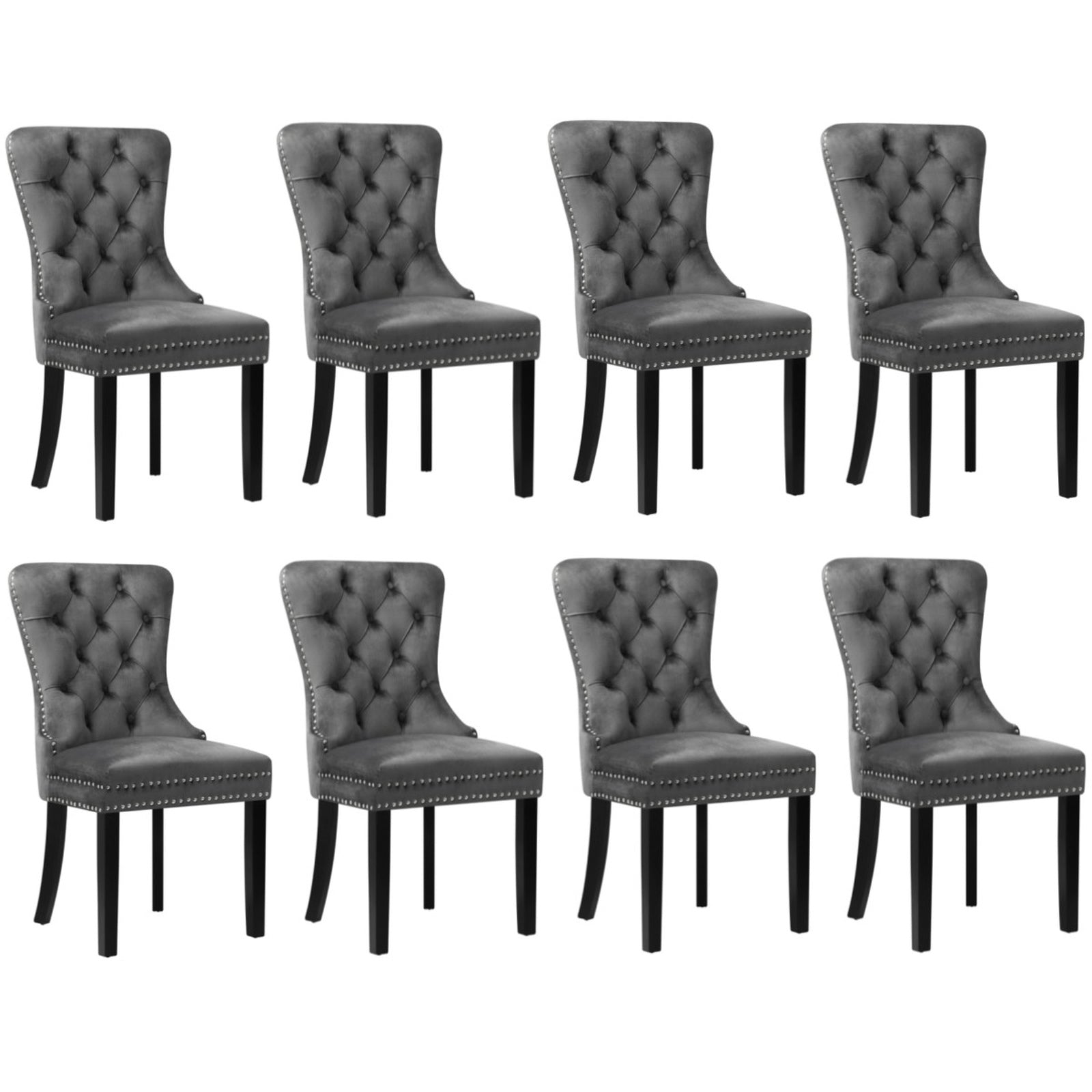 Oikiture 8x Velvet Dining Chairs Upholstered French Provincial Tufted Grey - Sunyee