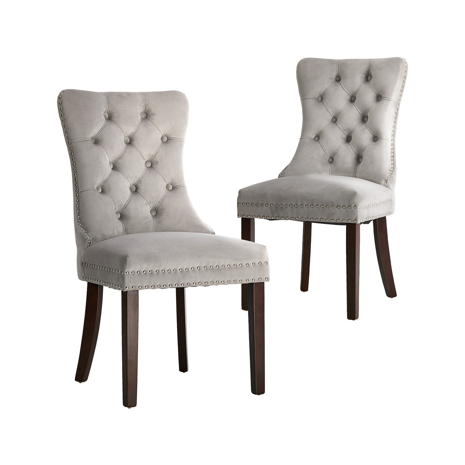 Oikiture 2x Velvet Dining Chairs Upholstered French Provincial Tufted Light Grey - Sunyee