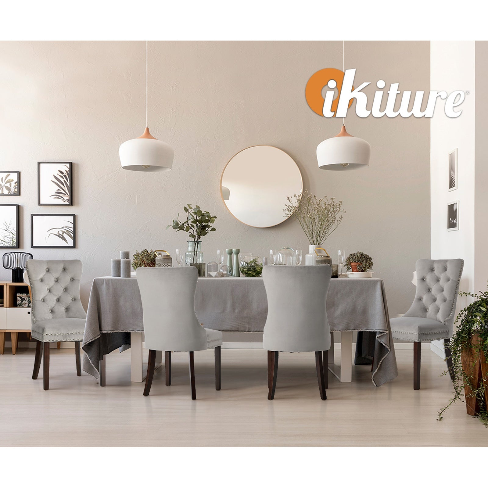 Oikiture 4x Velvet Dining Chairs Upholstered French Provincial Tufted Light Grey - Sunyee