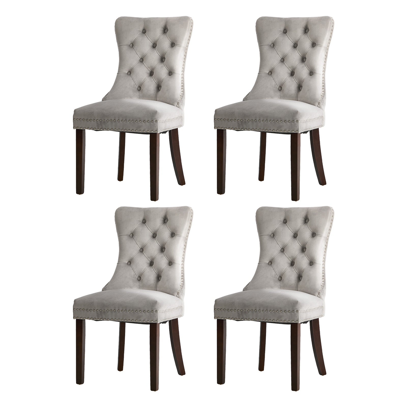 Oikiture 4x Velvet Dining Chairs Upholstered French Provincial Tufted Light Grey - Sunyee