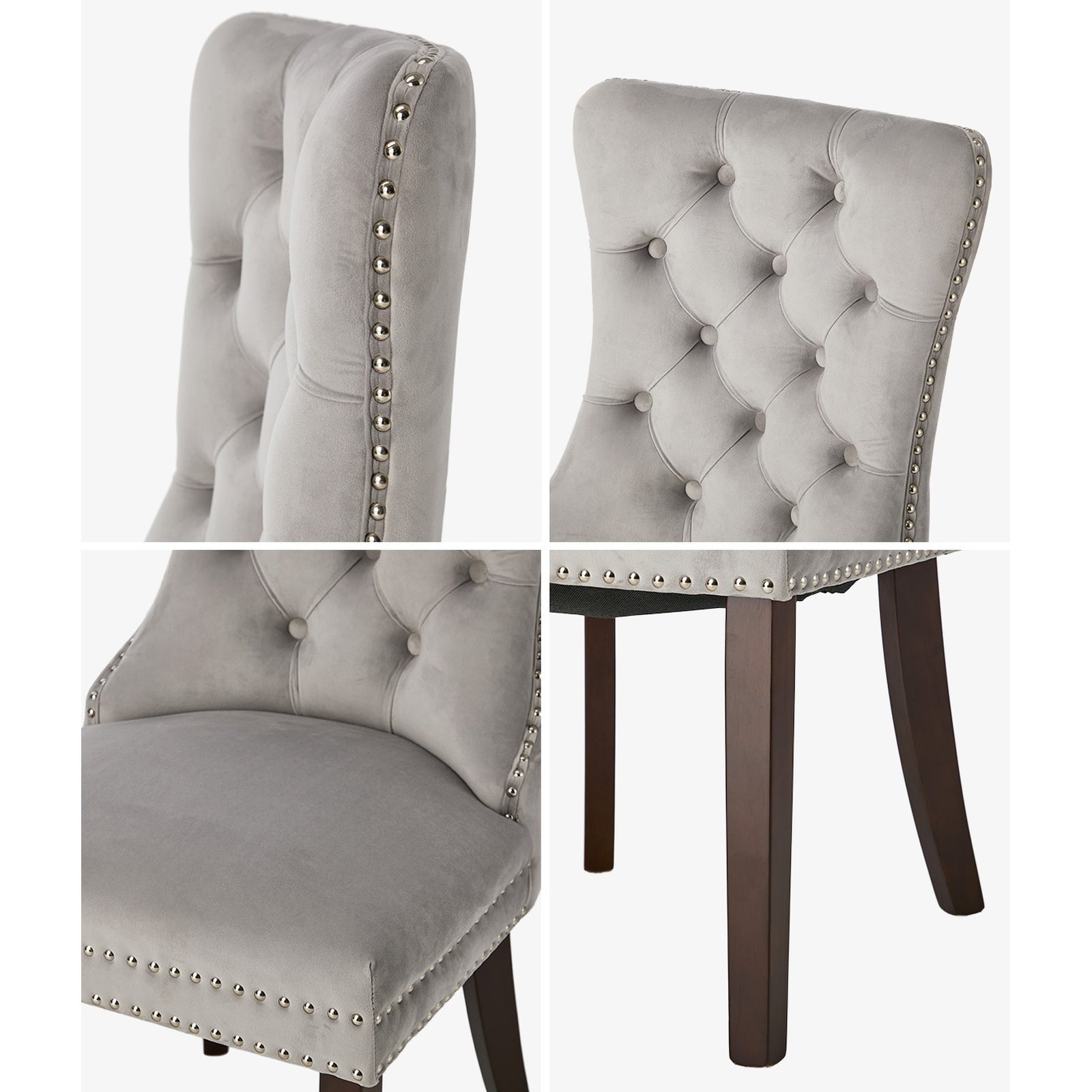 Oikiture 6x Velvet Dining Chairs Upholstered French Provincial Tufted Light Grey - Sunyee