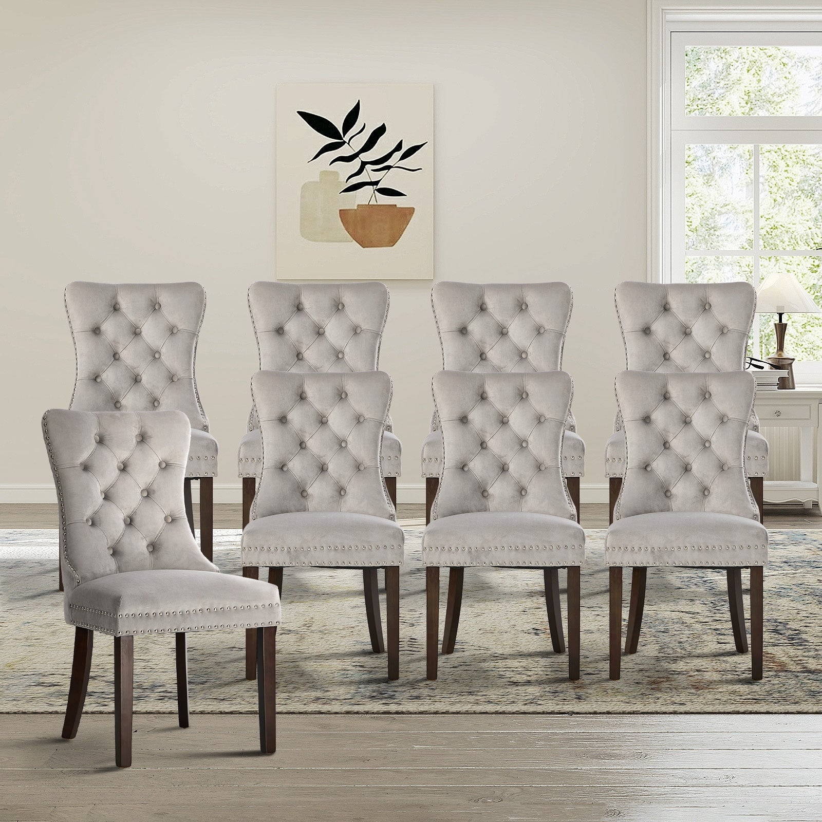 Oikiture 8x Velvet Dining Chairs Upholstered French Provincial Tufted Light Grey - Sunyee