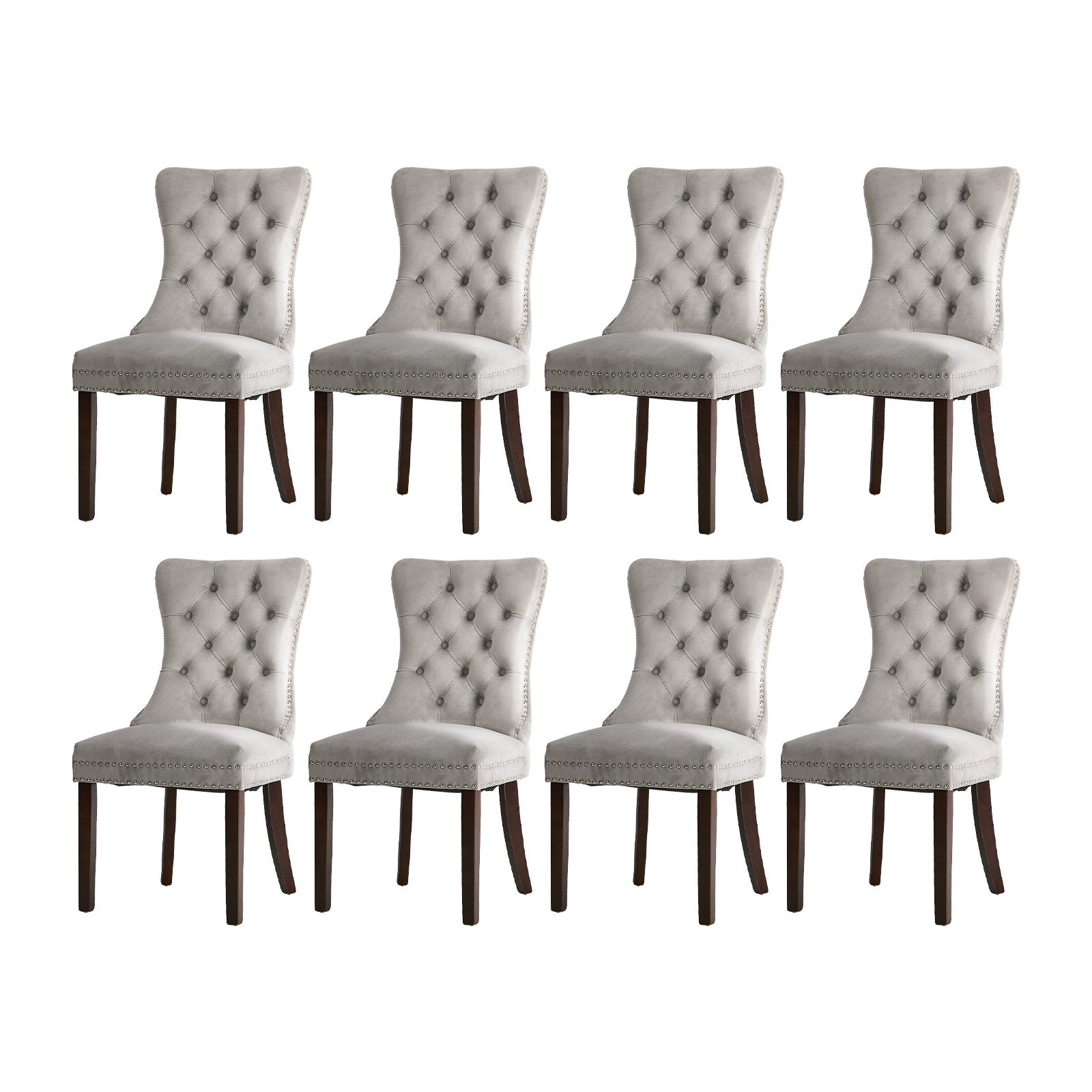 Oikiture 8x Velvet Dining Chairs Upholstered French Provincial Tufted Light Grey - Sunyee