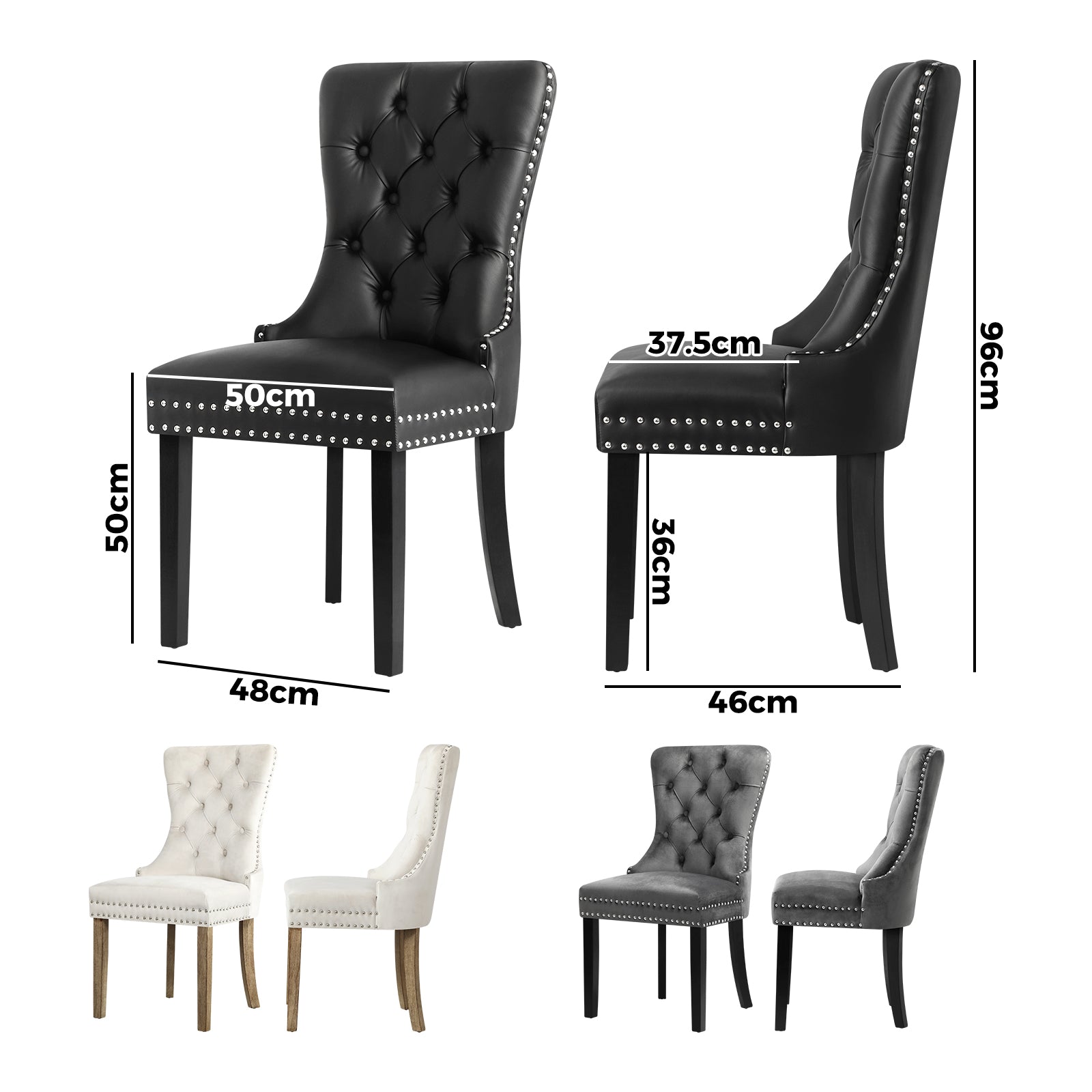 Oikiture 2x Velvet/PU Leather Dining Chairs Upholstered French Provincial Tufted - Sunyee