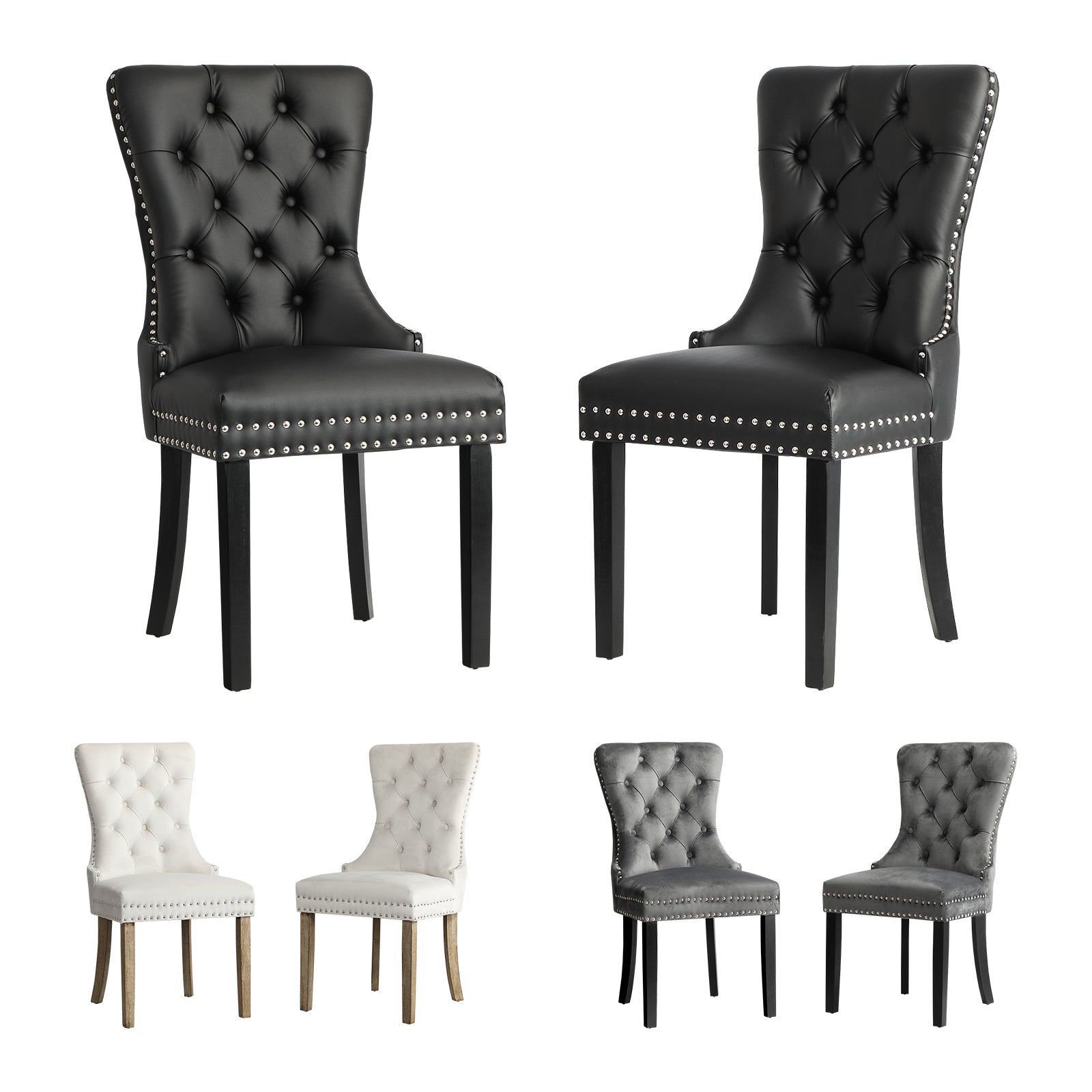 Oikiture 2x Velvet/PU Leather Dining Chairs Upholstered French Provincial Tufted - Sunyee
