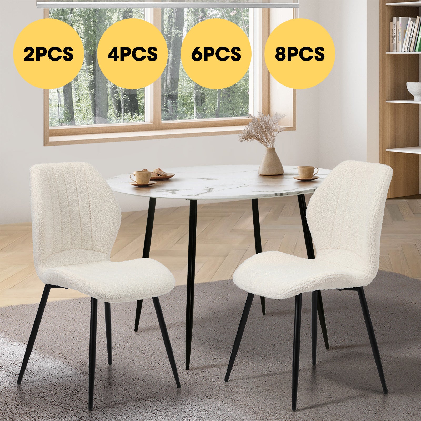 Oikiture Dining Chairs Kitchen Lounge Padded Seat Armless Boucle White - Sunyee