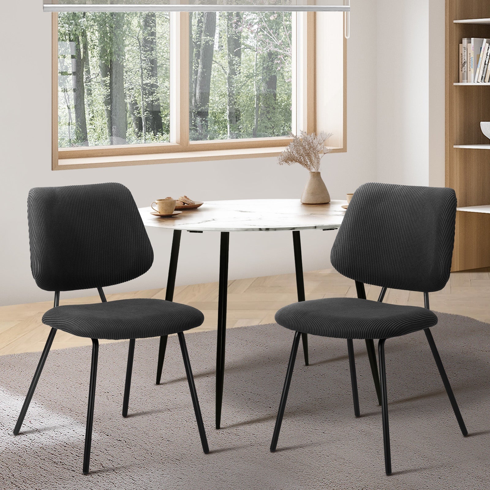 Oikiture 2x Dining Chair Vintage Retro Polyester Kitchen Padded Lounge Dark Grey - Sunyee