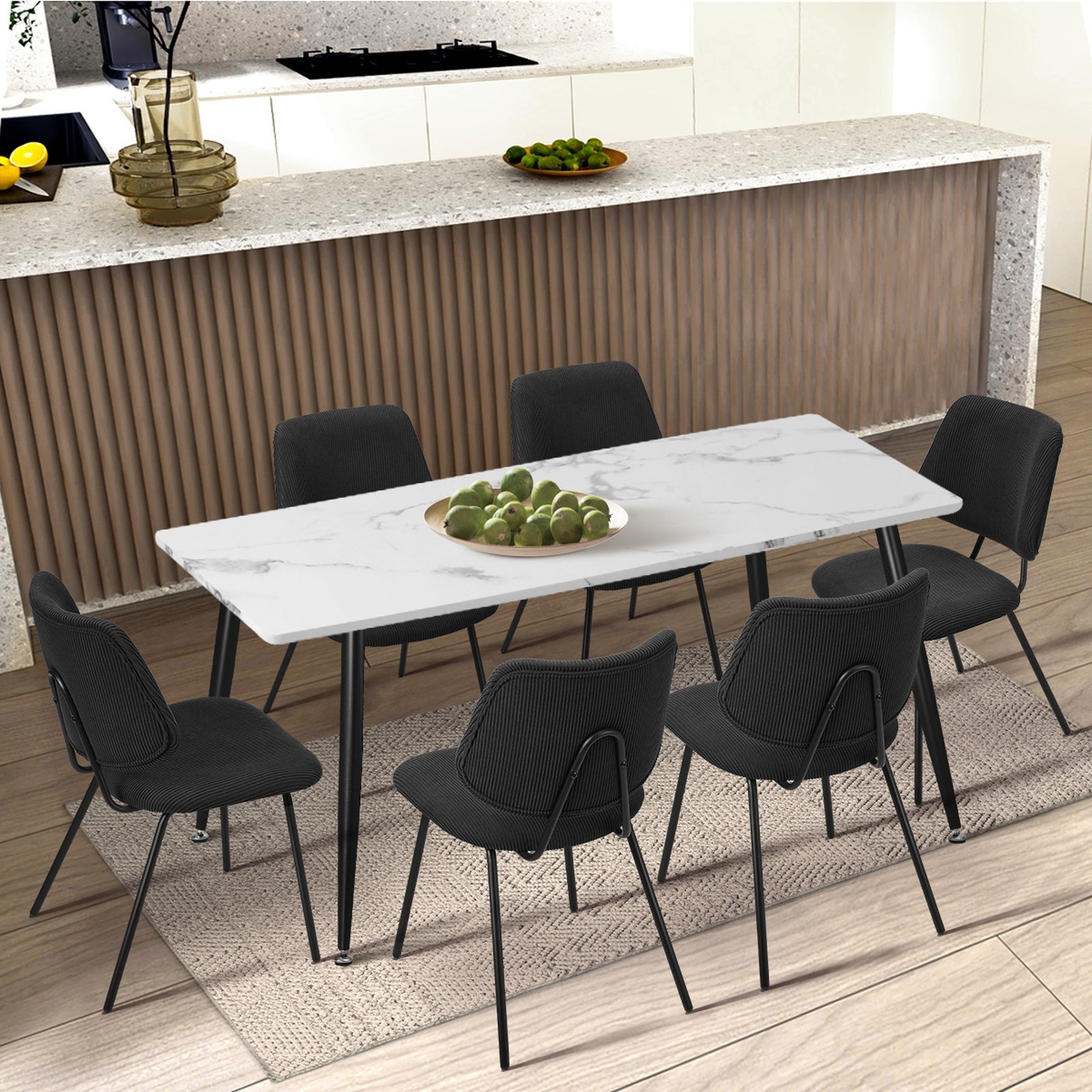 Oikiture 4x Dining Chair Vintage Retro Polyester Kitchen Padded Lounge Dark Grey