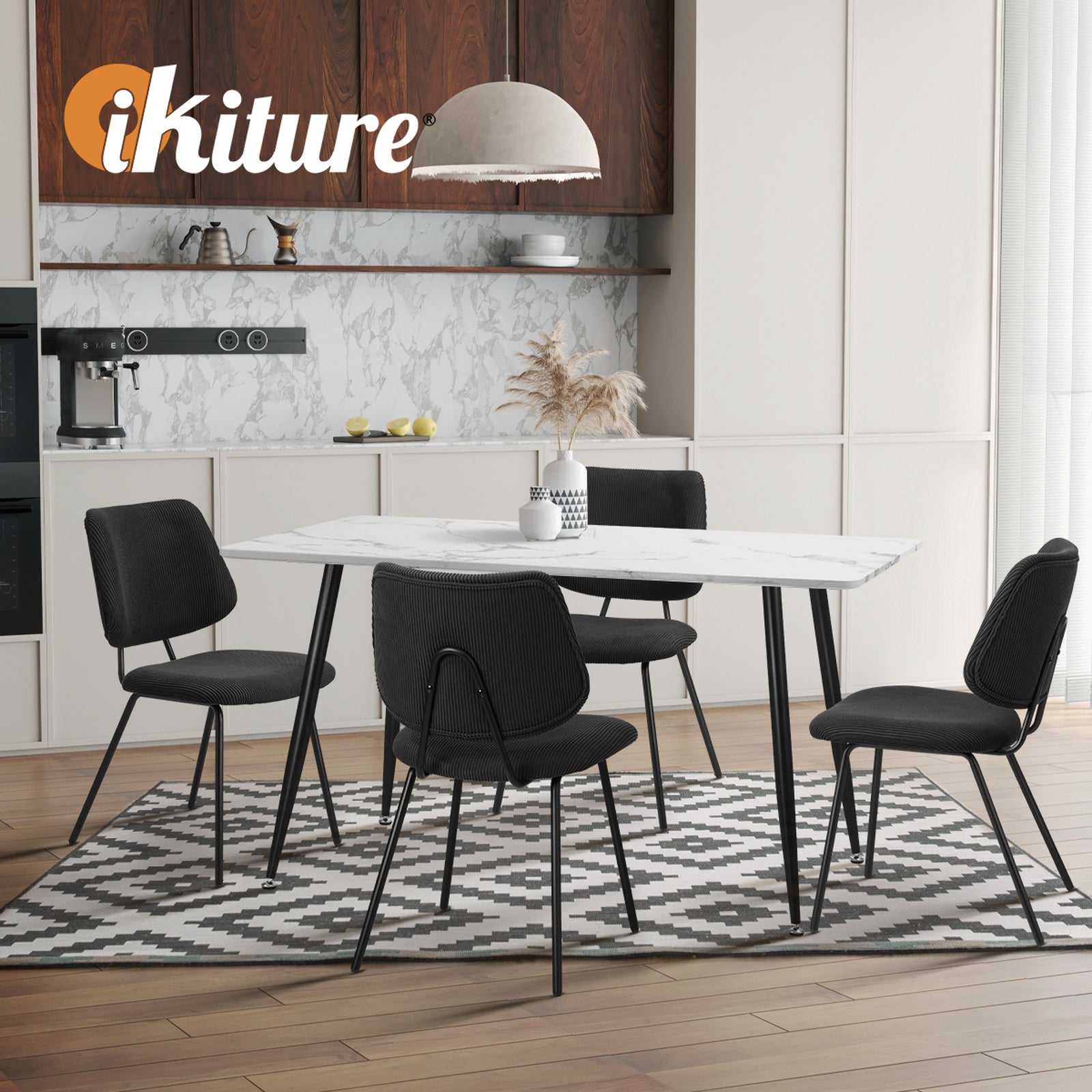 Oikiture 4x Dining Chair Vintage Retro Polyester Kitchen Padded Lounge Dark Grey