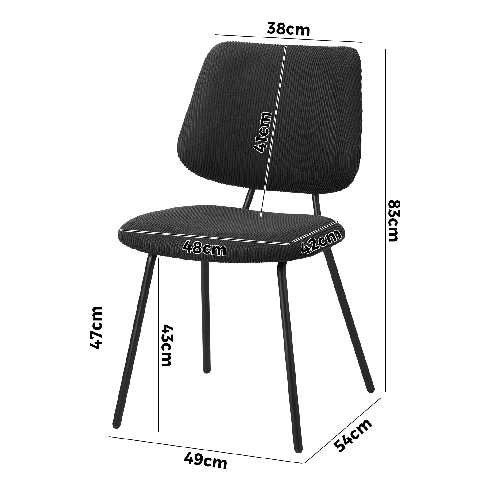 Oikiture 4x Dining Chair Vintage Retro Polyester Kitchen Padded Lounge Dark Grey