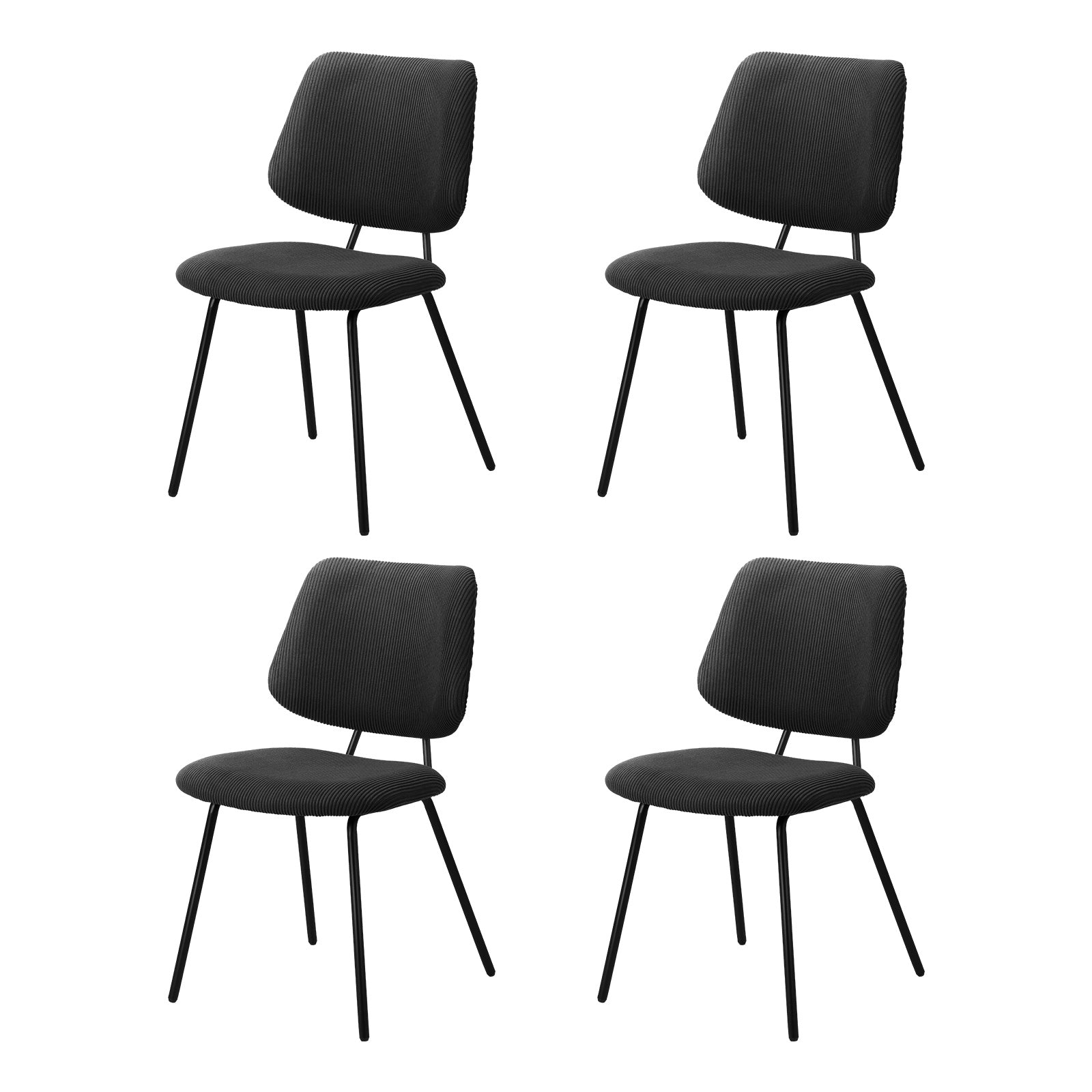 Oikiture 4x Dining Chair Vintage Retro Polyester Kitchen Padded Lounge Dark Grey