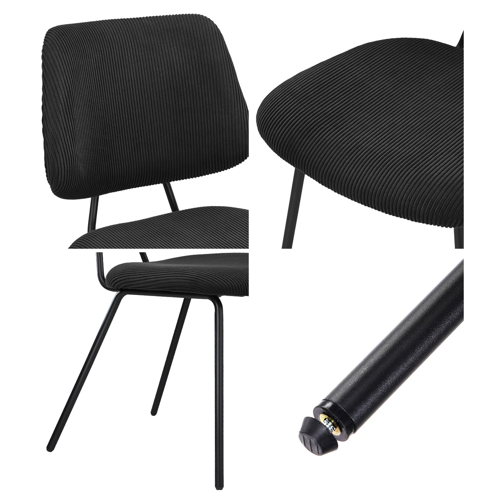 Oikiture 6x Dining Chair Vintage Retro Polyester Kitchen Padded Lounge Dark Grey