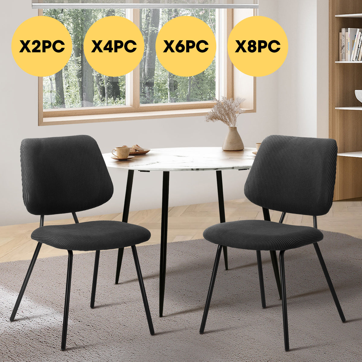 Oikiture Dining Chair Vintage Retro Polyester Kitchen Padded Lounge Dark Grey - Sunyee