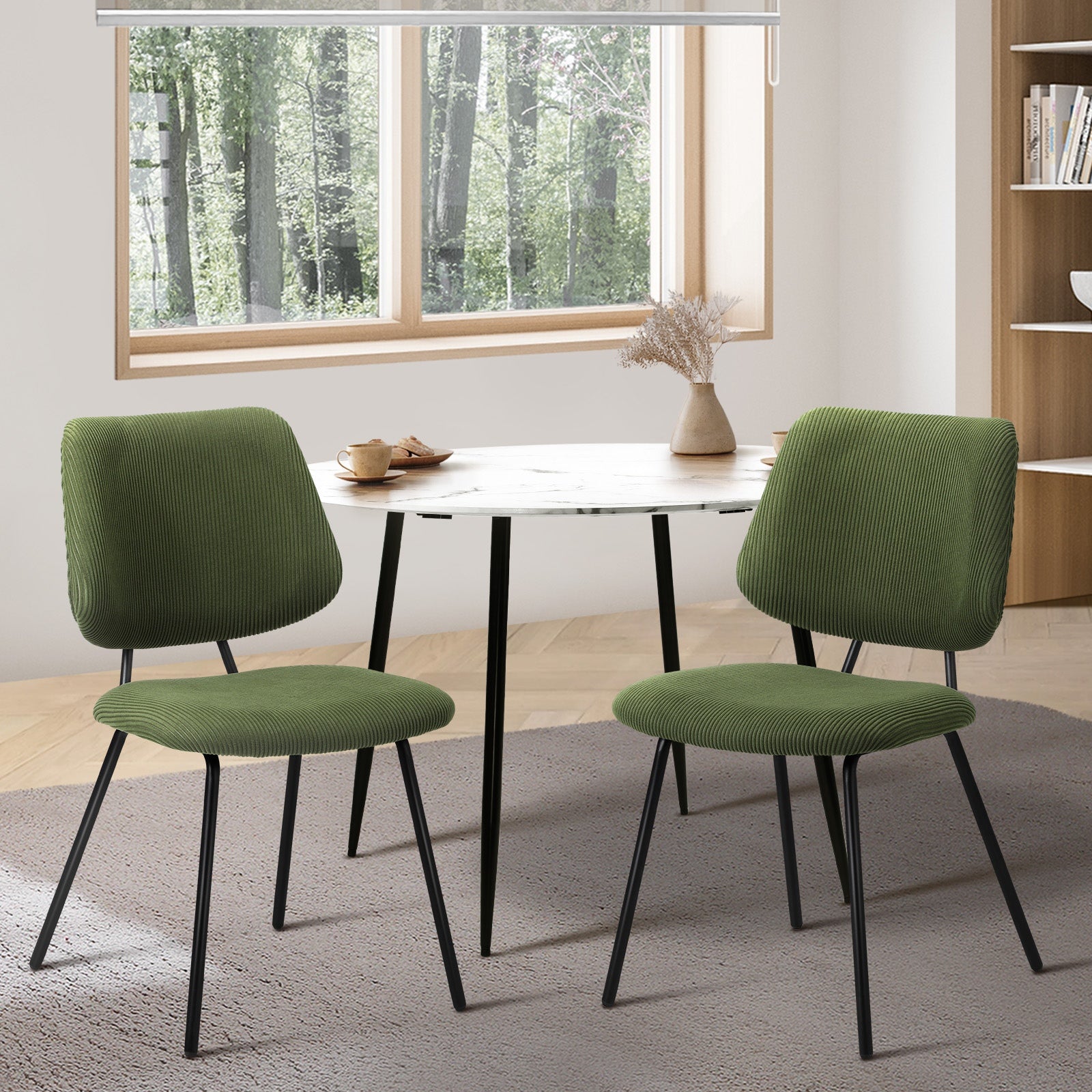 Oikiture 2x Dining Chair Vintage Retro Polyester Kitchen Padded Lounge Green - Sunyee
