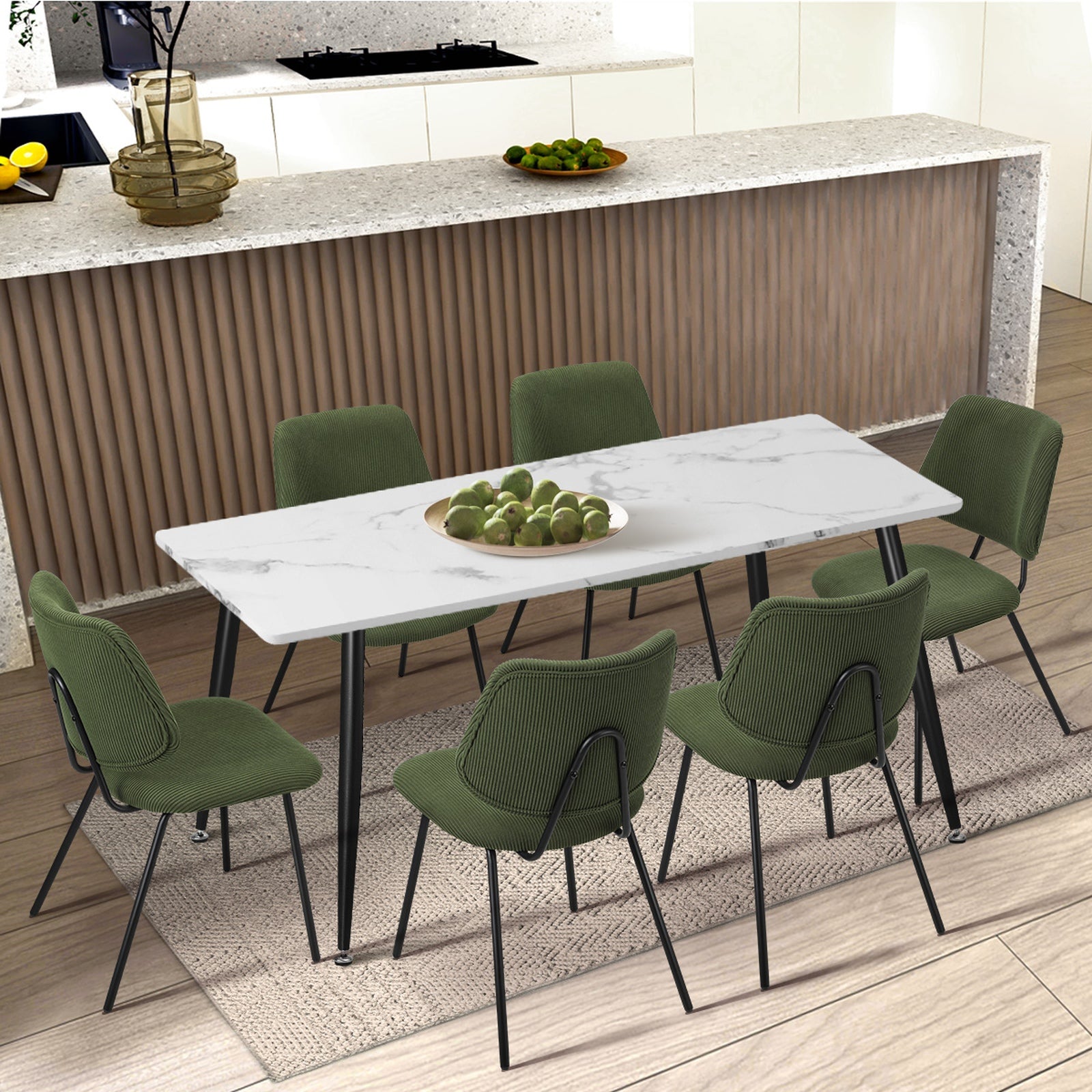 Oikiture 2x Dining Chair Vintage Retro Polyester Kitchen Padded Lounge Green - Sunyee
