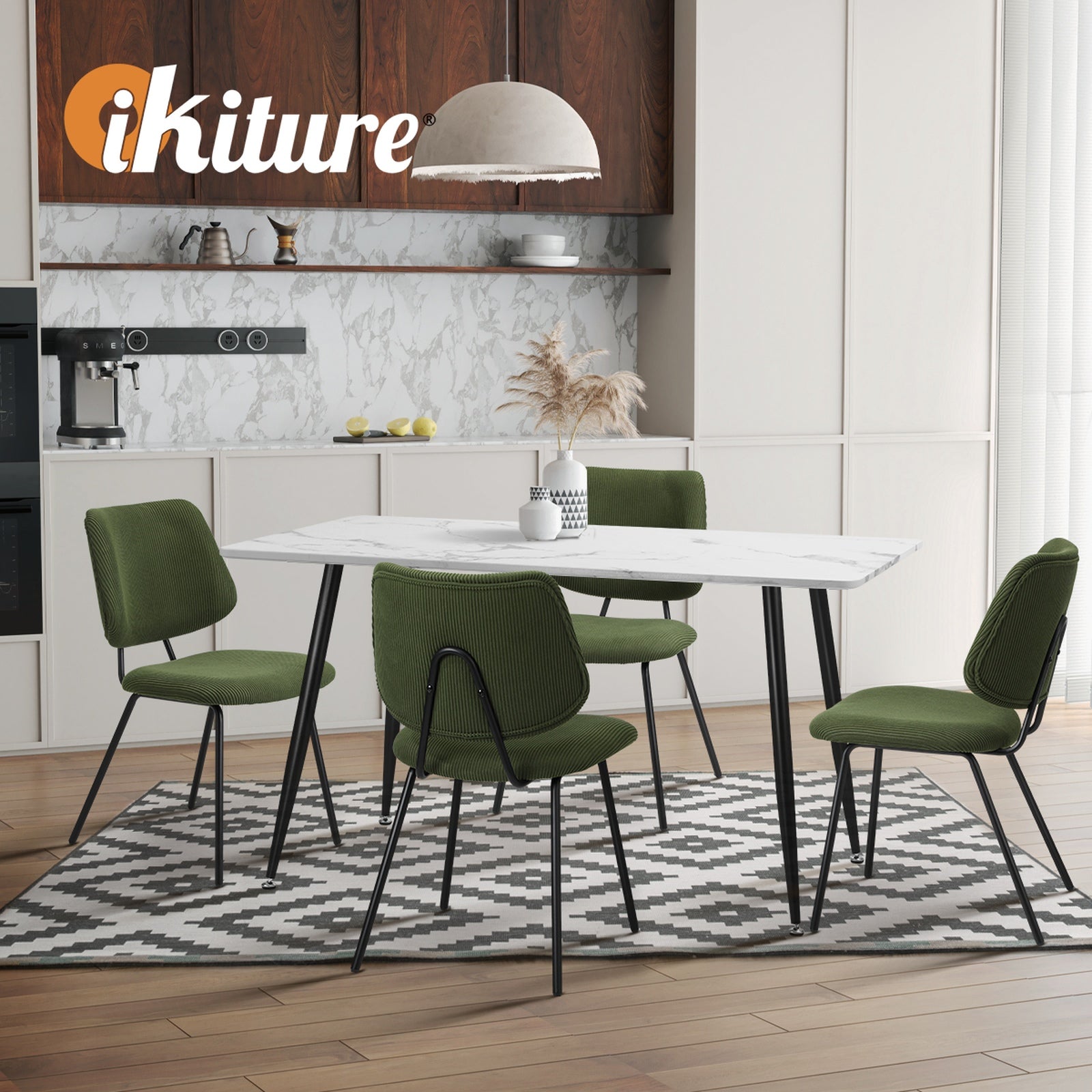Oikiture 2x Dining Chair Vintage Retro Polyester Kitchen Padded Lounge Green - Sunyee