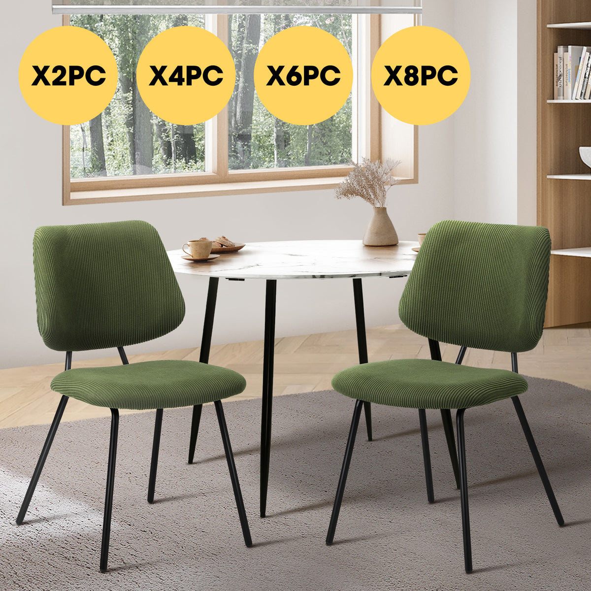 Oikiture Dining Chair Vintage Retro Polyester Kitchen Padded Lounge Green - Sunyee