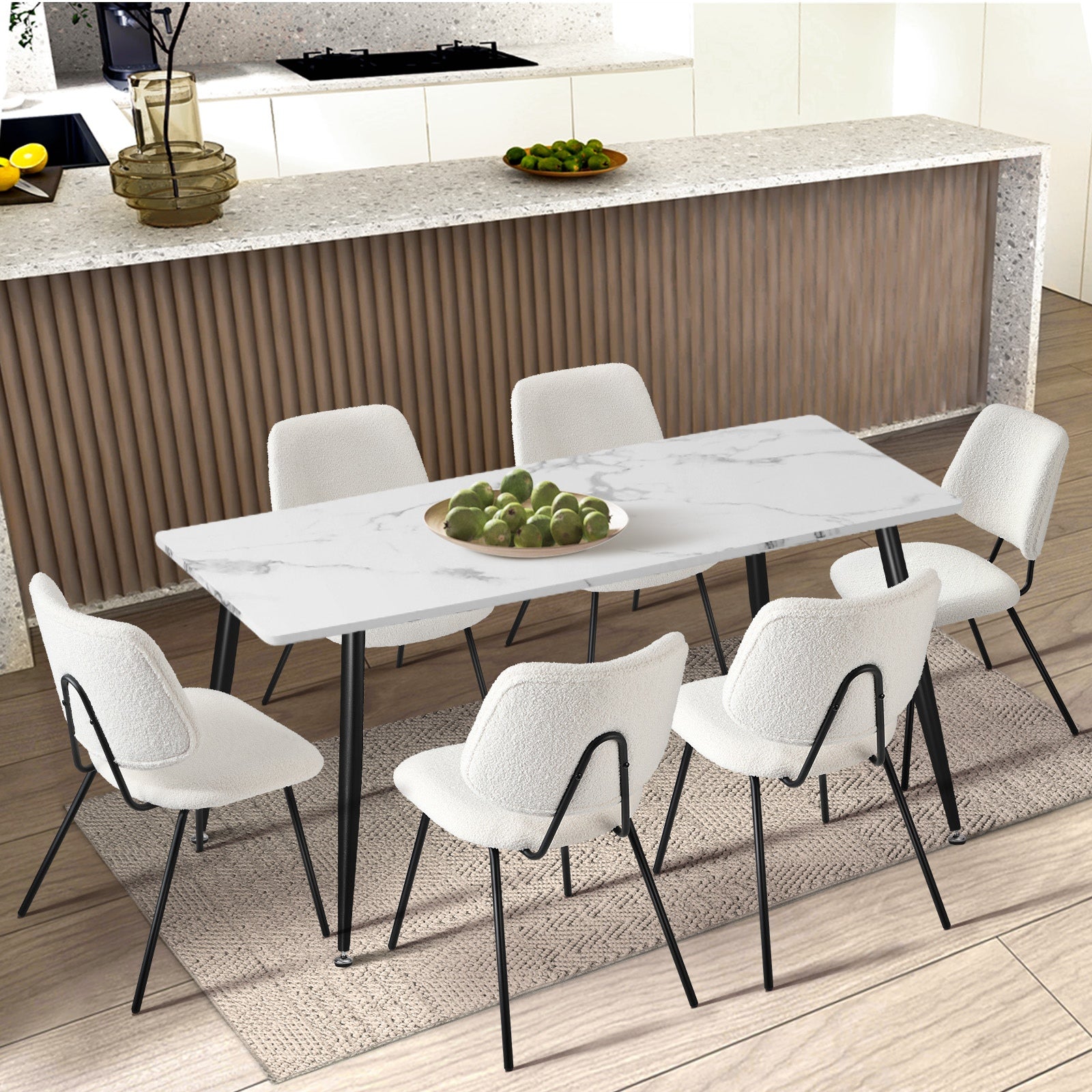 Oikiture 2x Dining Chair Vintage Retro Sherpa Kitchen Padded Lounge White - Sunyee