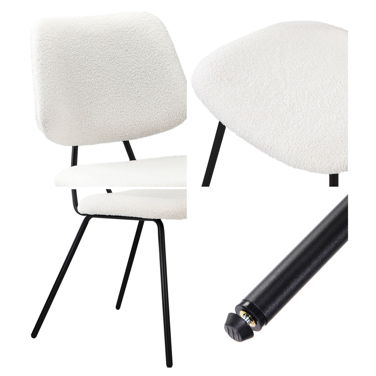 Oikiture 2x Dining Chair Vintage Retro Sherpa Kitchen Padded Lounge White - Sunyee