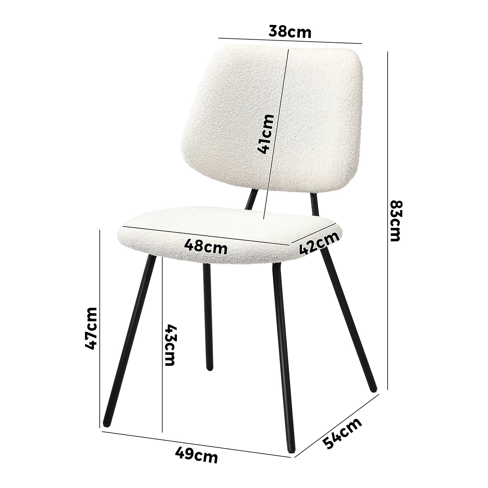 Oikiture 2x Dining Chair Vintage Retro Sherpa Kitchen Padded Lounge White - Sunyee