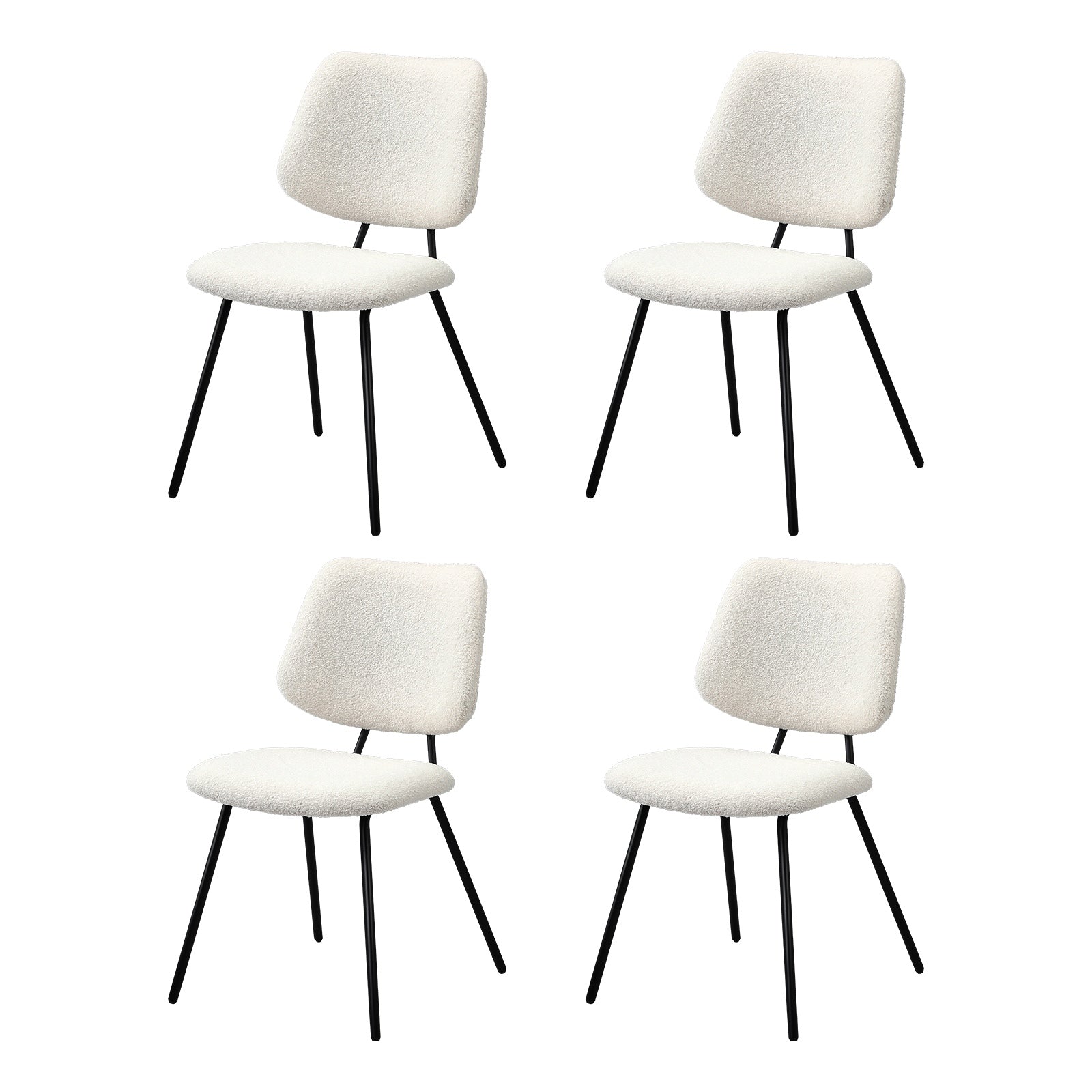 Oikiture 4x Dining Chair Vintage Retro Sherpa Kitchen Padded Lounge White