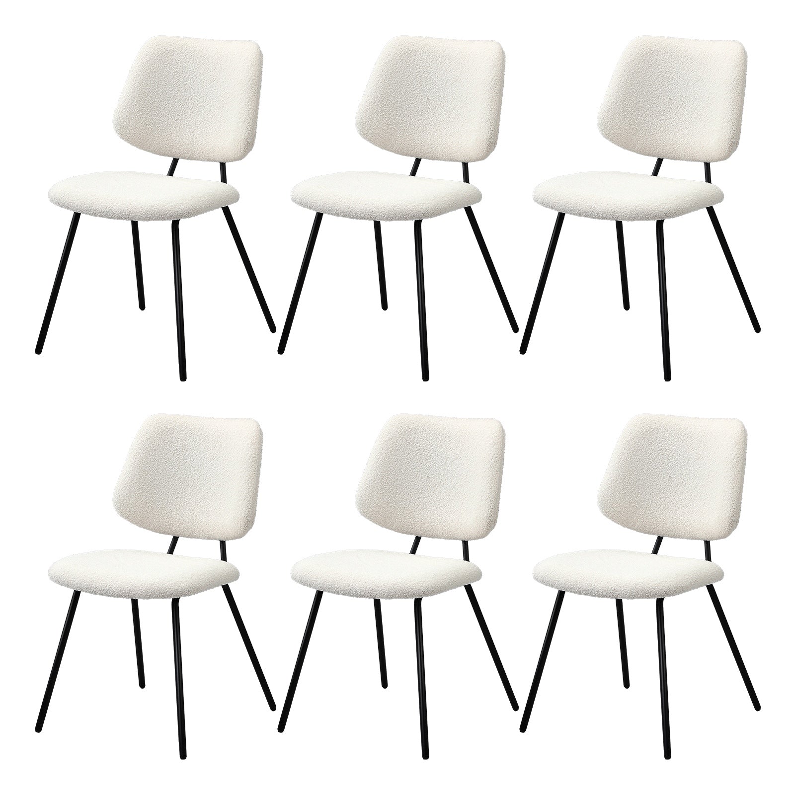 Oikiture 6x Dining Chair Vintage Retro Sherpa Kitchen Padded Lounge White